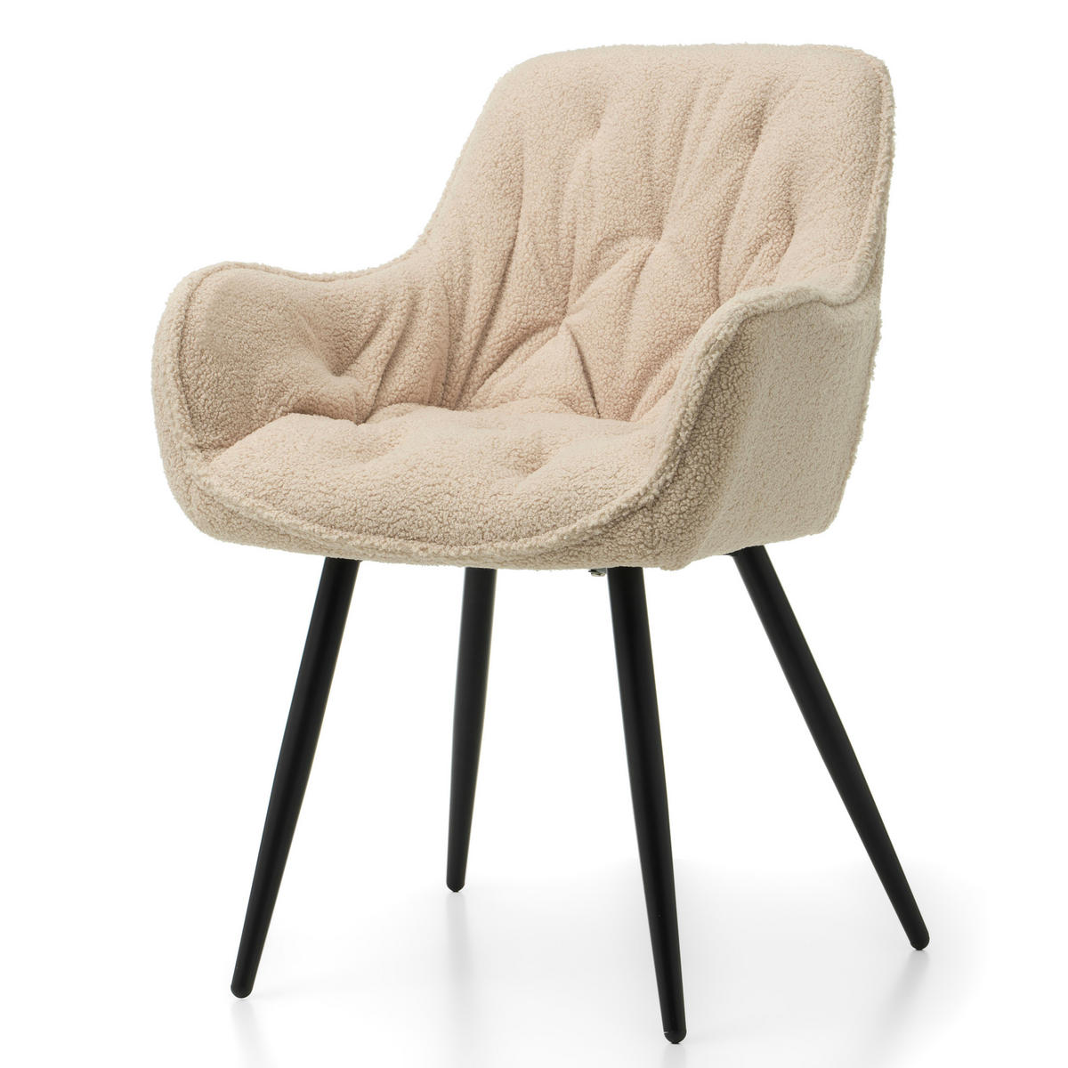 STUHL SIENA gepolstert mit Steppung - boucle beige - Beige/Schwarz, Textil/Metall (58/87/61cm) - NEW HOME