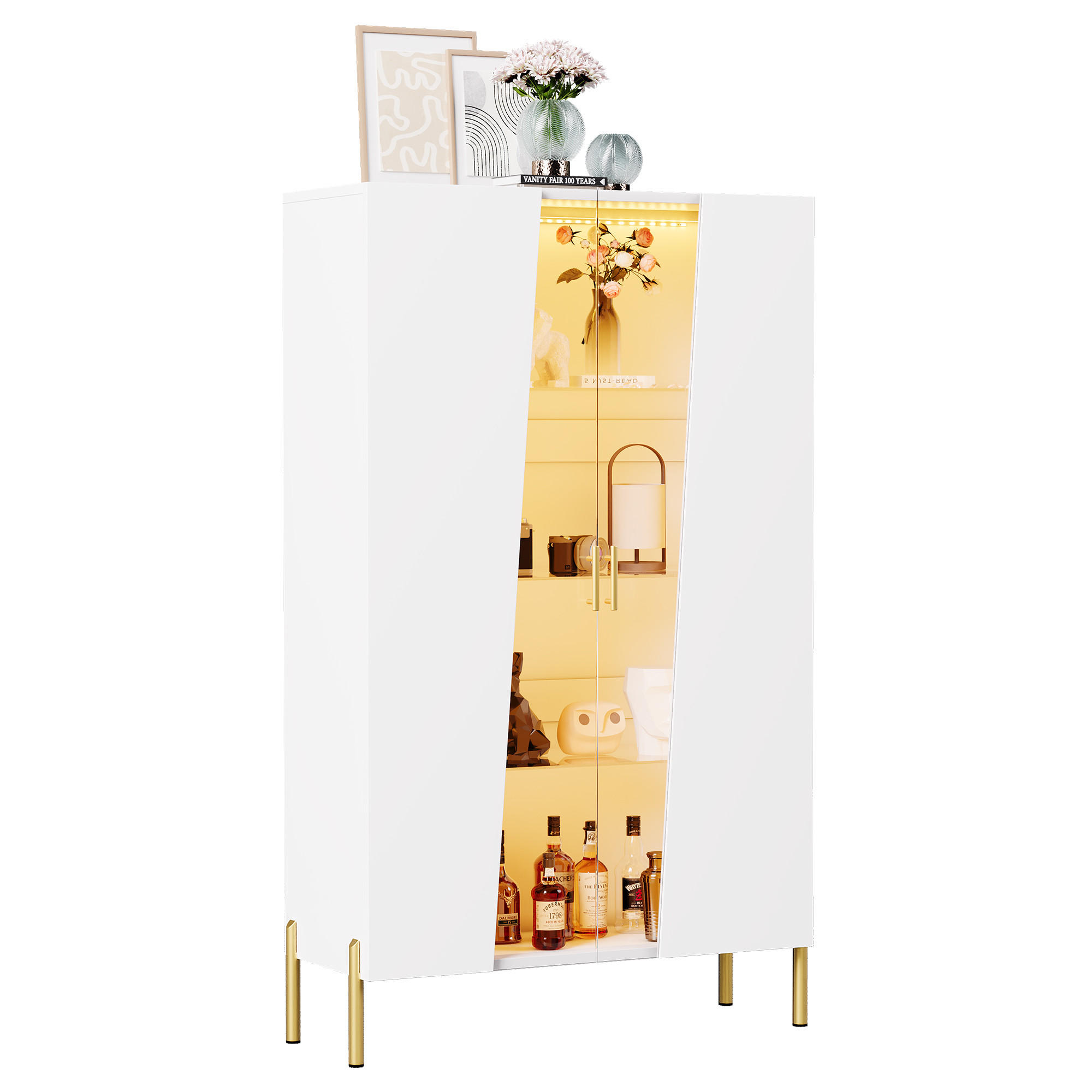 VITRINE 72x40x145 cm mit LED und Glastür - Weiß, Holzwerkstoff (72/145/40cm) - FLIEKS