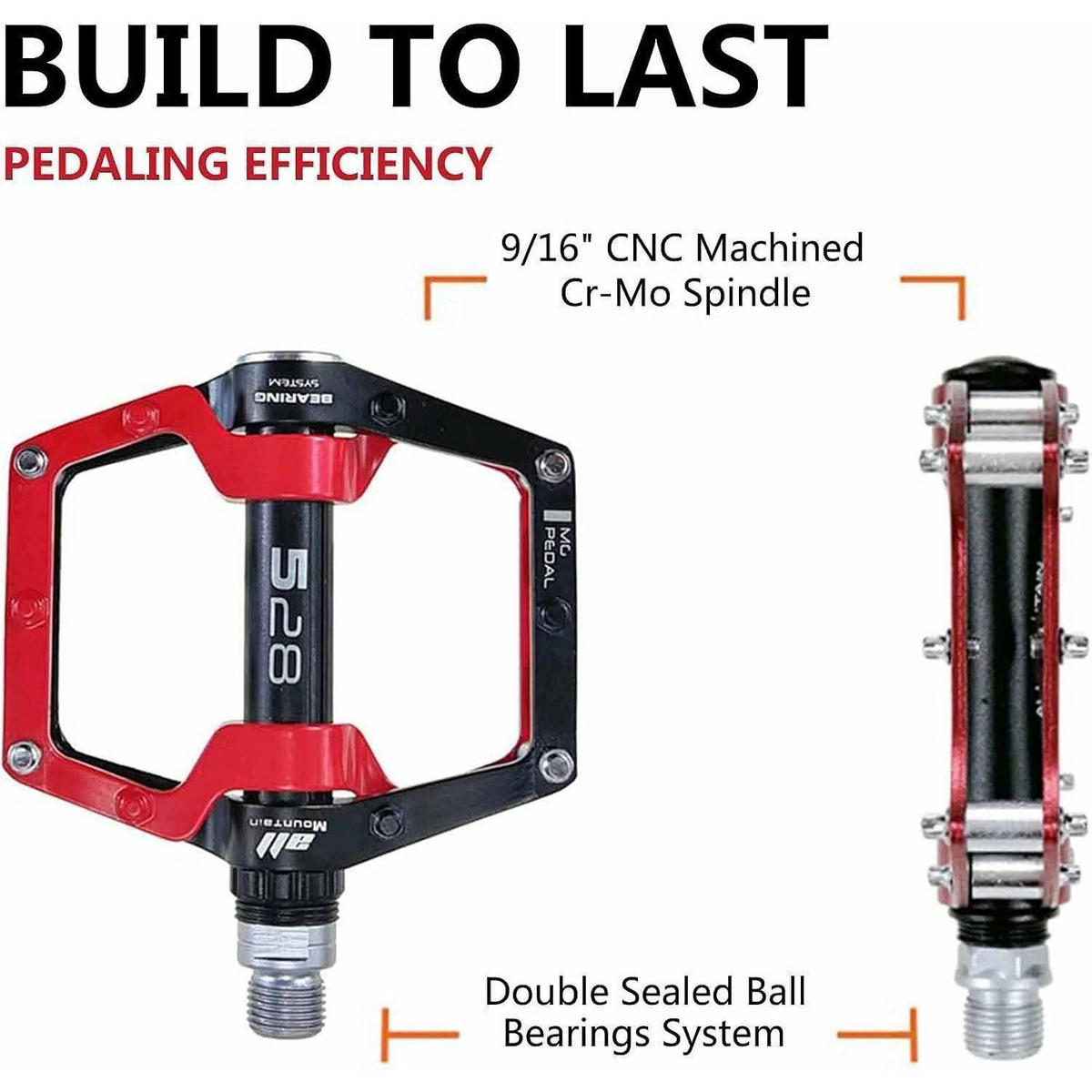 FAHRRADPEDALE Aluminium-Legierung Rot 9/16 Zoll Sealed Bearing Anti-Rutsch - Rot, Metall (8.9/1.5/10.2cm)