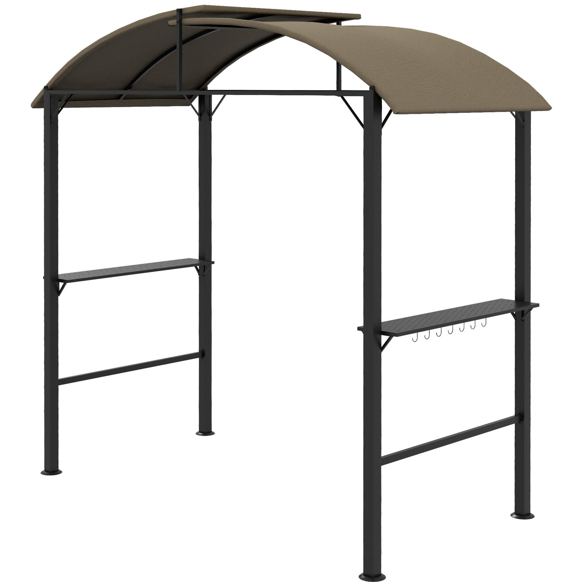 GRILLPAVILLON 233/110/235 cm mit Doppeldach, Seitenablagen und 7 Haken, Khaki - Braun, Metall (110/235/233cm) - Redom