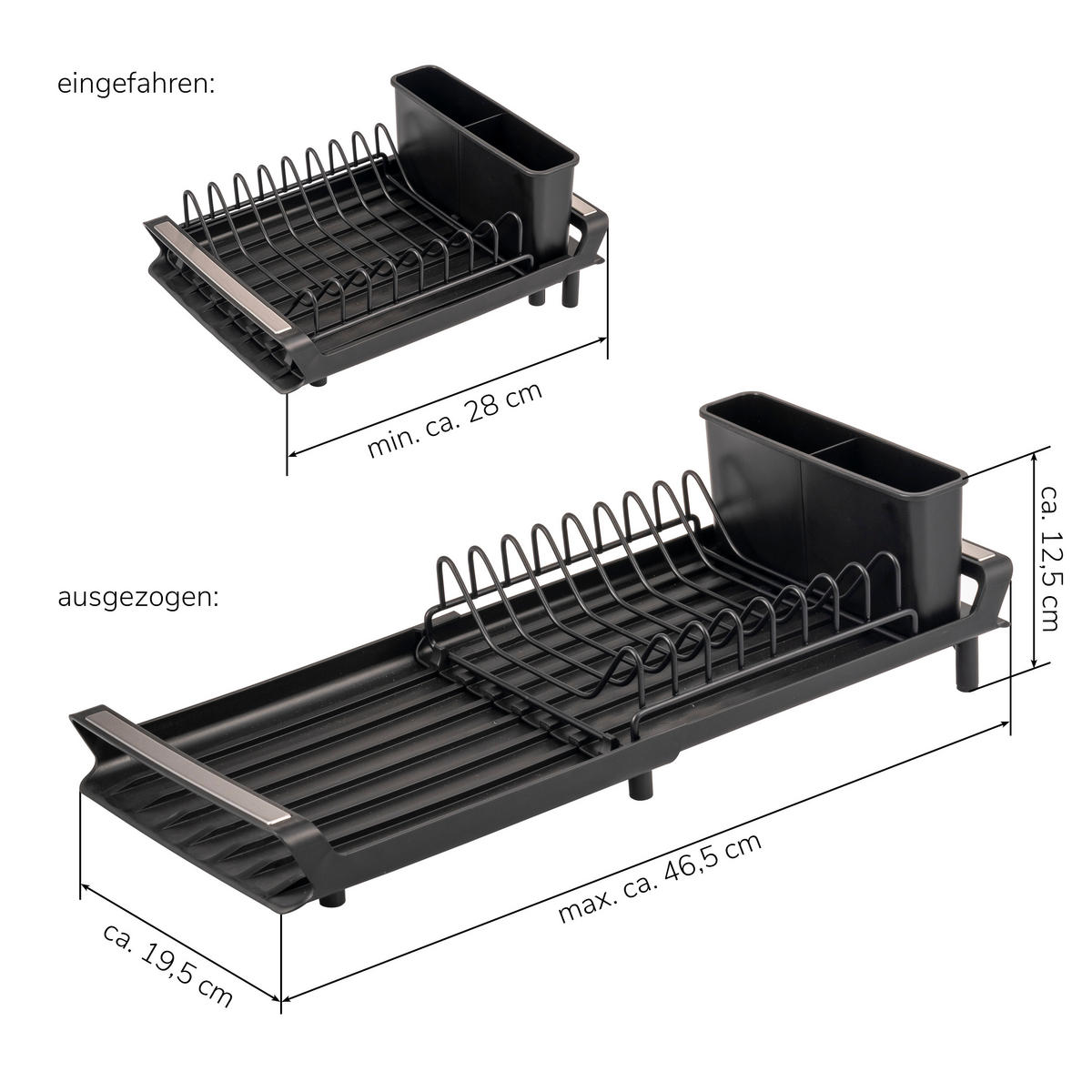 GESCHIRR-ABTROPFGESTELL ausziehbar, schwarz - Schwarz, Kunststoff (46.5/12.5/19.5cm) - eluno