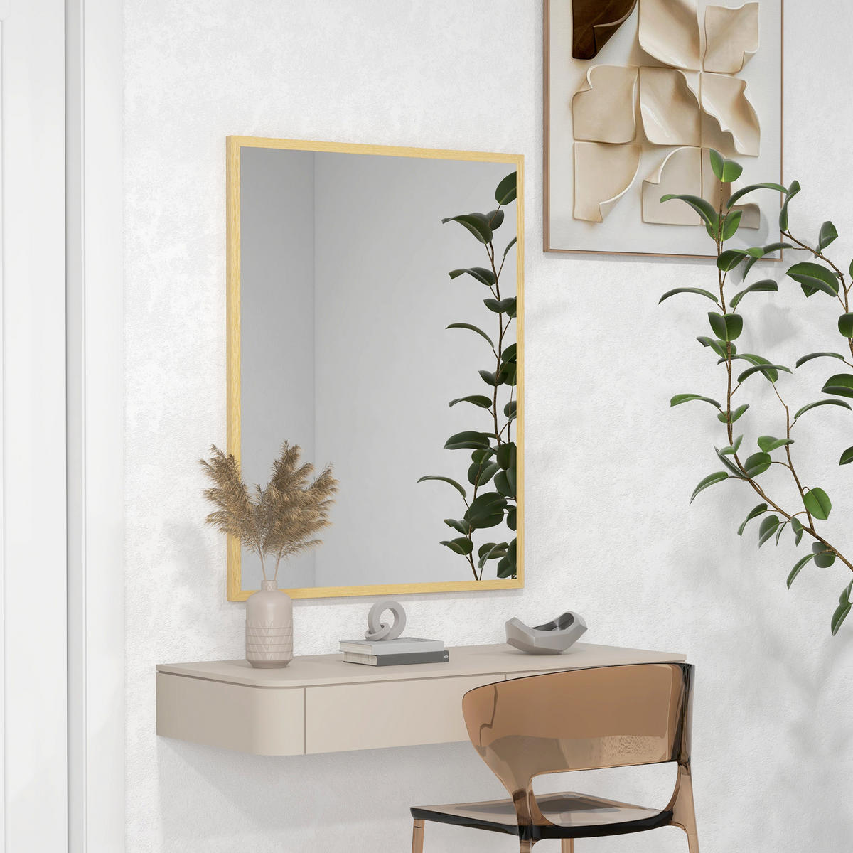 WANDSPIEGEL DE-14263 rechteckig 90x70 cm Natur - Naturfarben, Glas (70/90/2cm) - ComfortXL