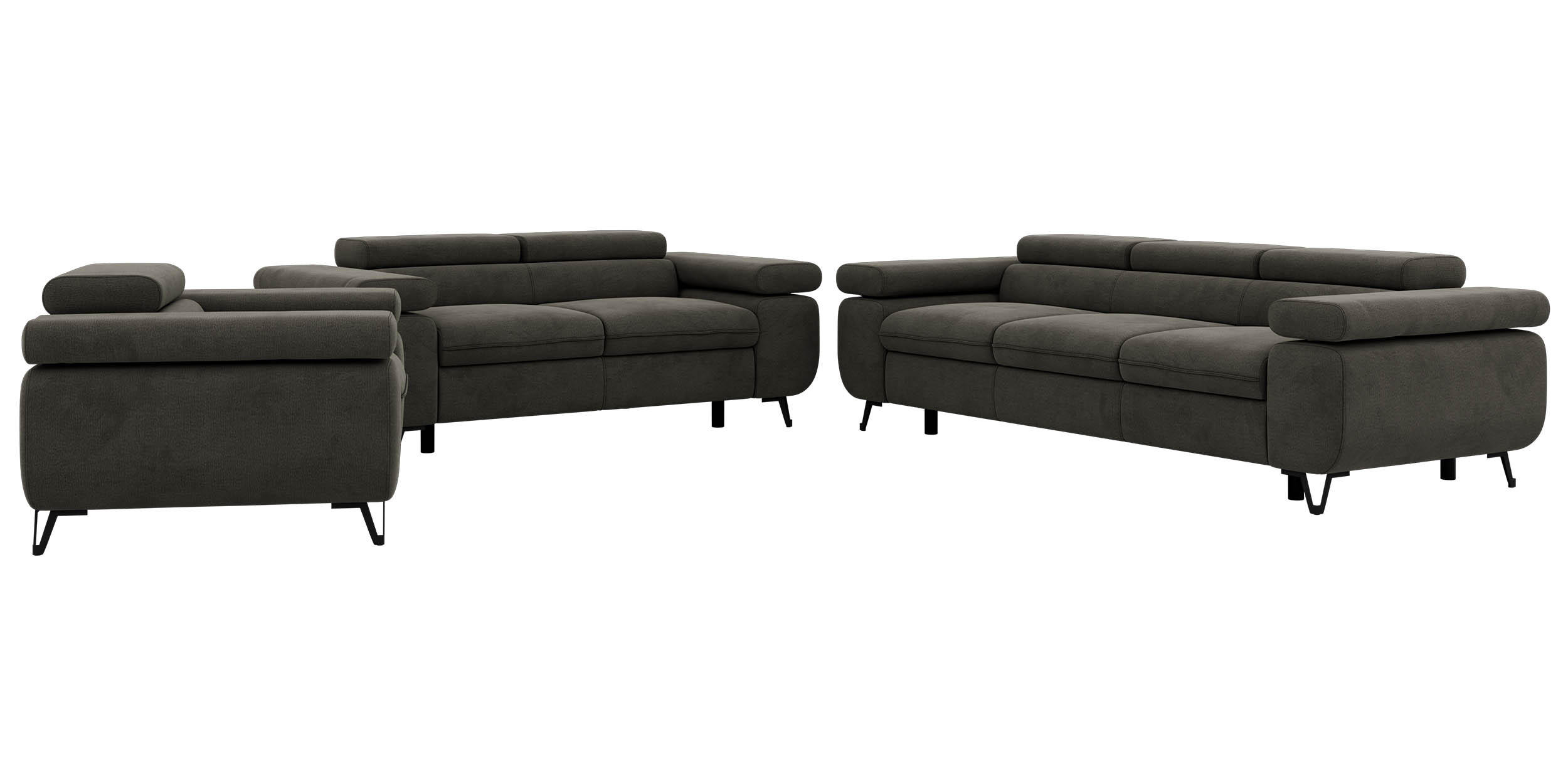 SITZGARNITUR PETER 1+2+3 - Dunkelgrau Velvet - Dunkelgrau/Schwarz, Textil/Metall (262/76/99cm) - MKS