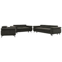 SEDACÍ SOUPRAVA PETER 1+2+3 - Tmavě šedá Samet - černá/tmavě šedá, kov/textil (262/76/99cm) - MKS