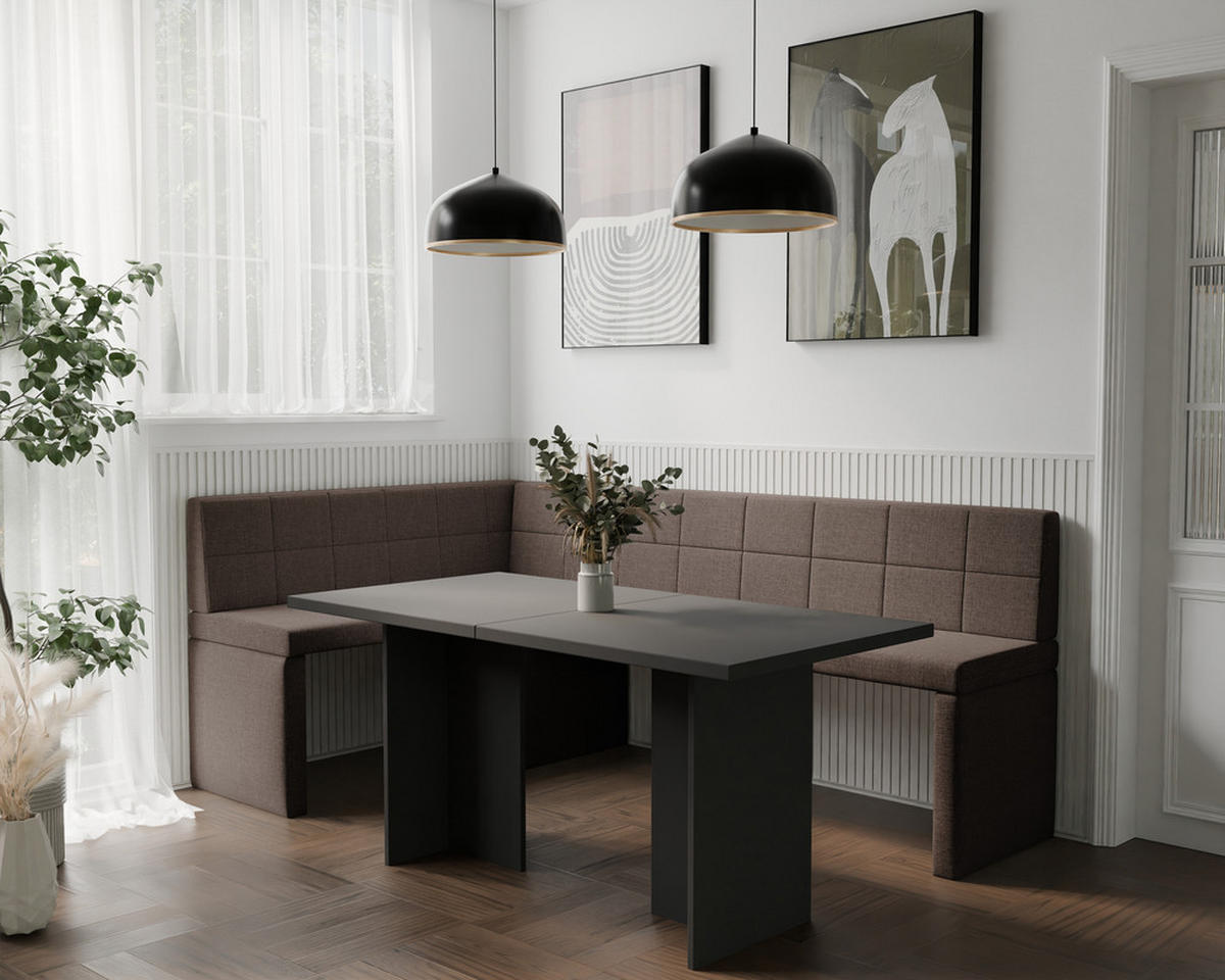 ECKBANK links MELVIN Webstoff, 128/168 cm Braun - Braun, Holz/Textil (128/168cm) - Idohome