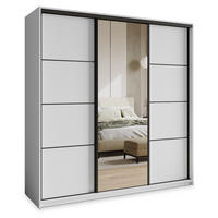 SCHWEBETÜRENSCHRANK VARO 180/205/60 cm 3-türig mit Spiegel und Schubladen Weiß - Schwarz/Weiß, Holzwerkstoff (180/205/60cm) - MASSENO