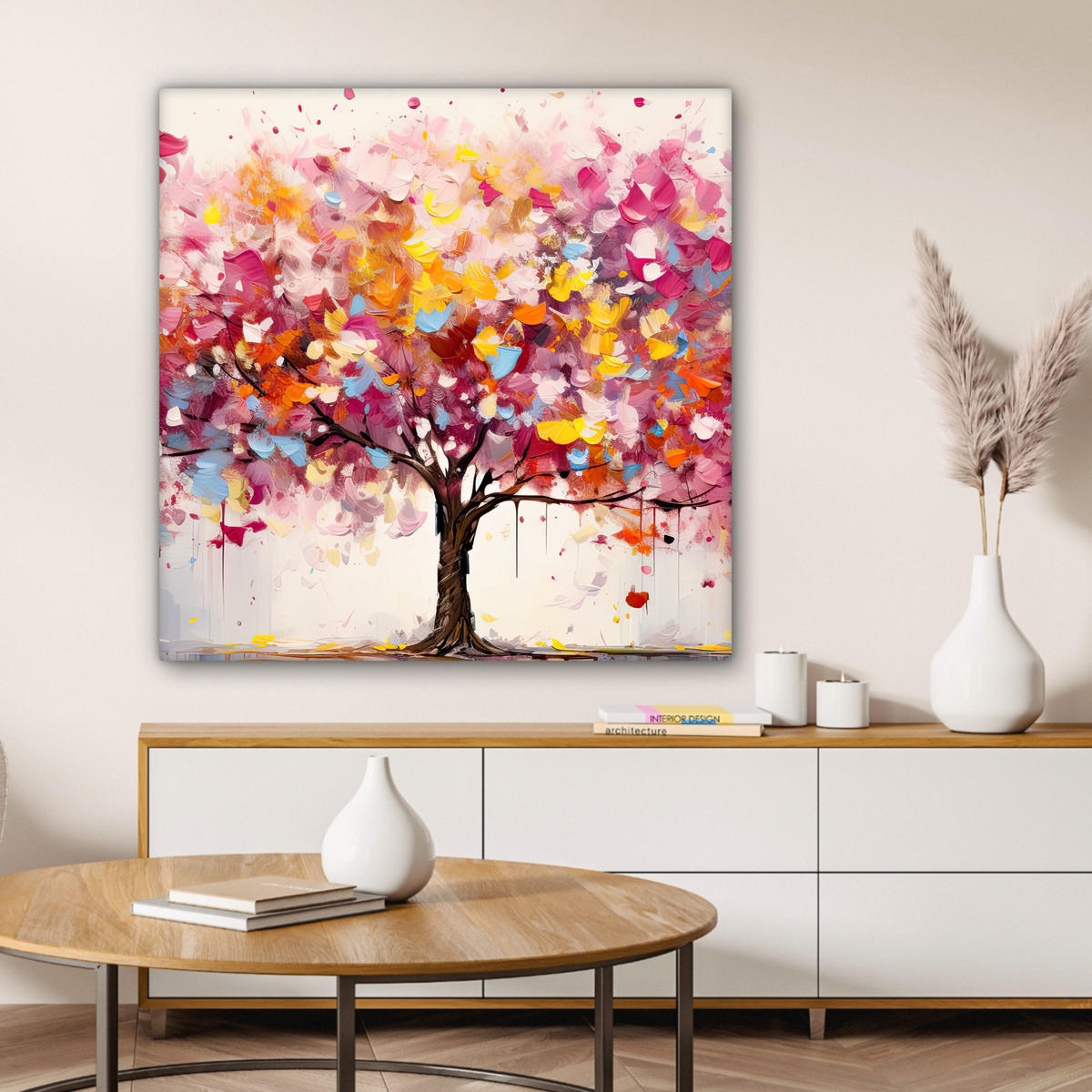 LEINWANDBILD Aquarell - Baum - Kunst - Abstrakt 90x90 cm - Multicolor, Textil (90/90cm) - MuchoWow