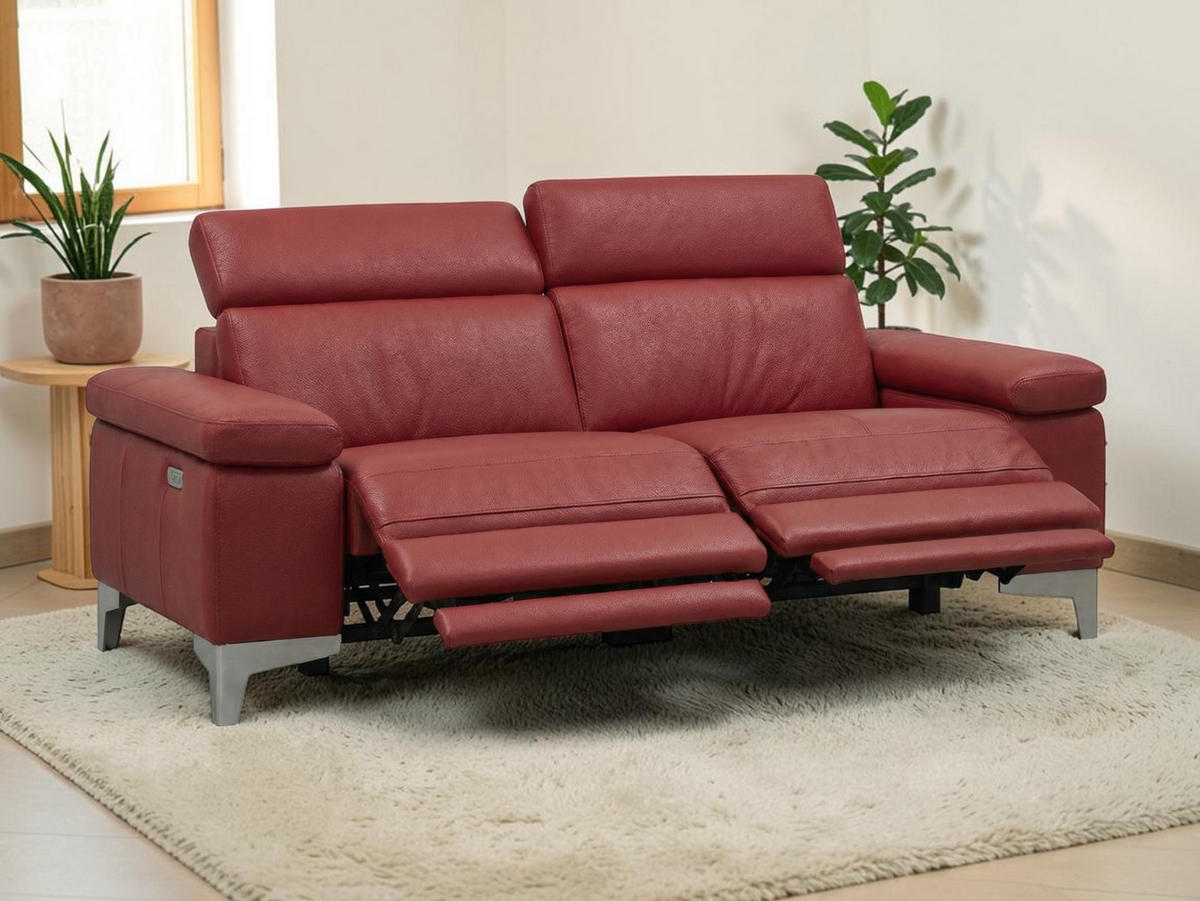 3-SITZER Sofa Talisman Echtleder mit 2 x Relaxfunktion Rot - Rot, Leder/Metall (216/80/100cm)