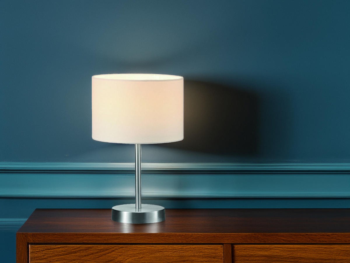LED-TISCHLAMPE Stoffschirm Weiß, dimmbar, Höhe 32cm - Weiß, Textil (20/20/32cm) - meineWunschleuchte