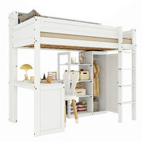 ETAGENBETT 90/200 cm in Weiß mit Regal, Tisch und Kleiderschrank - Weiß, Holz/Holzwerkstoff (90/200cm) - WISHDOR