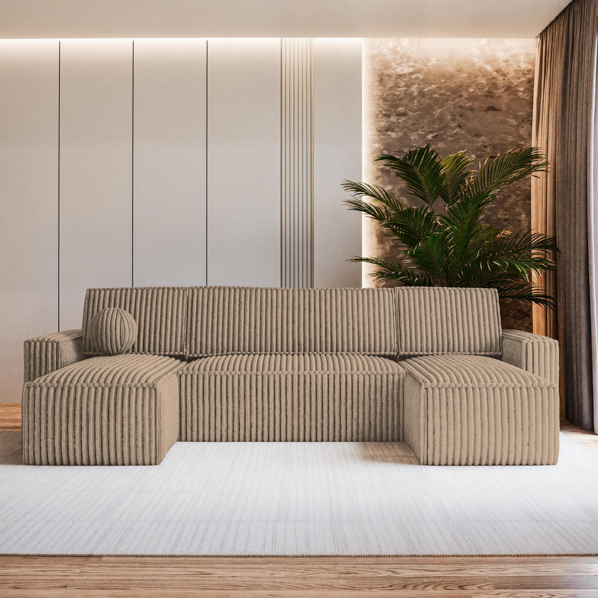 ROHOVÁ SEDAČKA PESANO béžová - šedá/béžová, dřevo/textil (306/140cm) - MASSENO