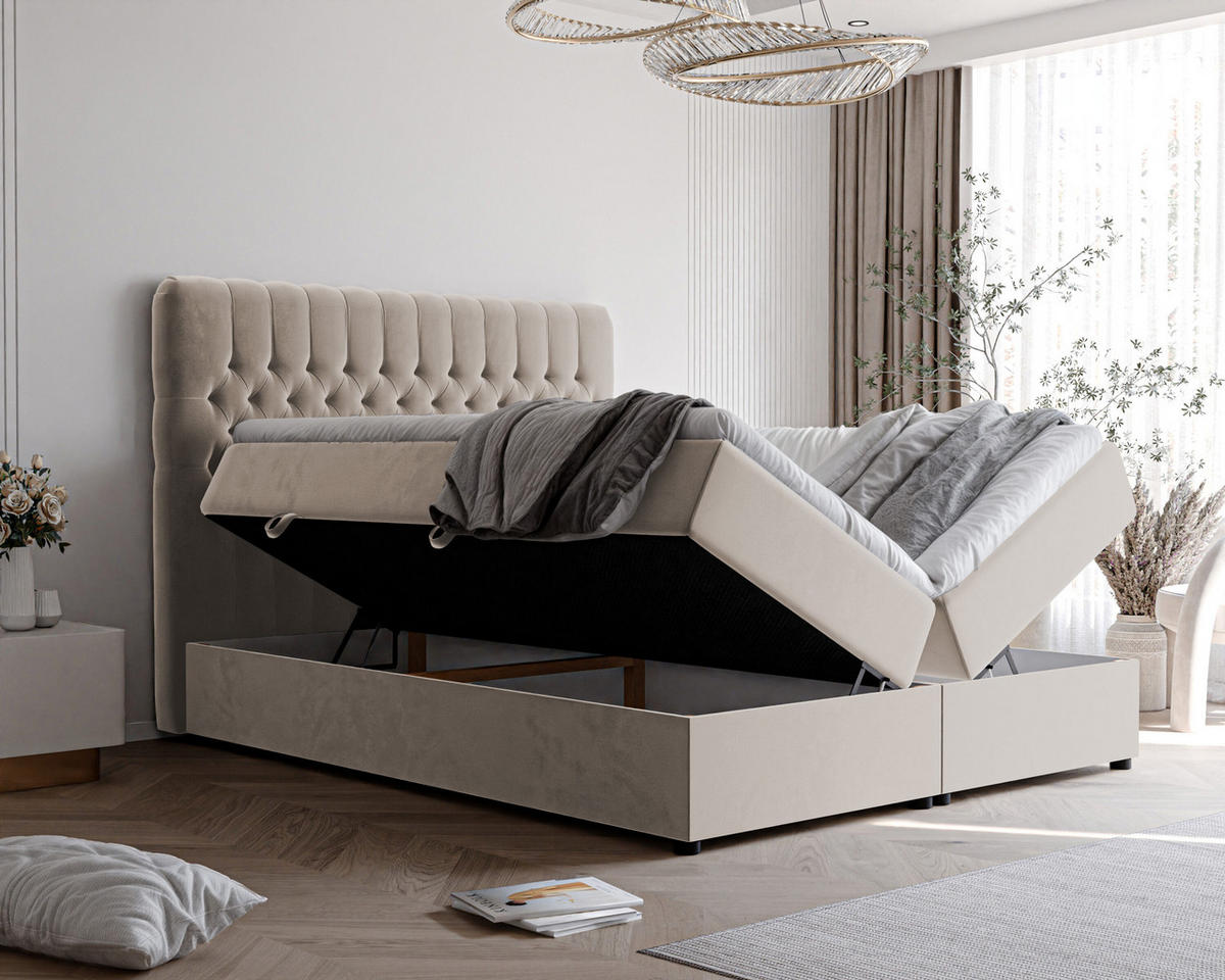BOXBETT 120x200 cm mit Topper - Beige, Holzwerkstoff/Textil (120/200cm) - Idohome