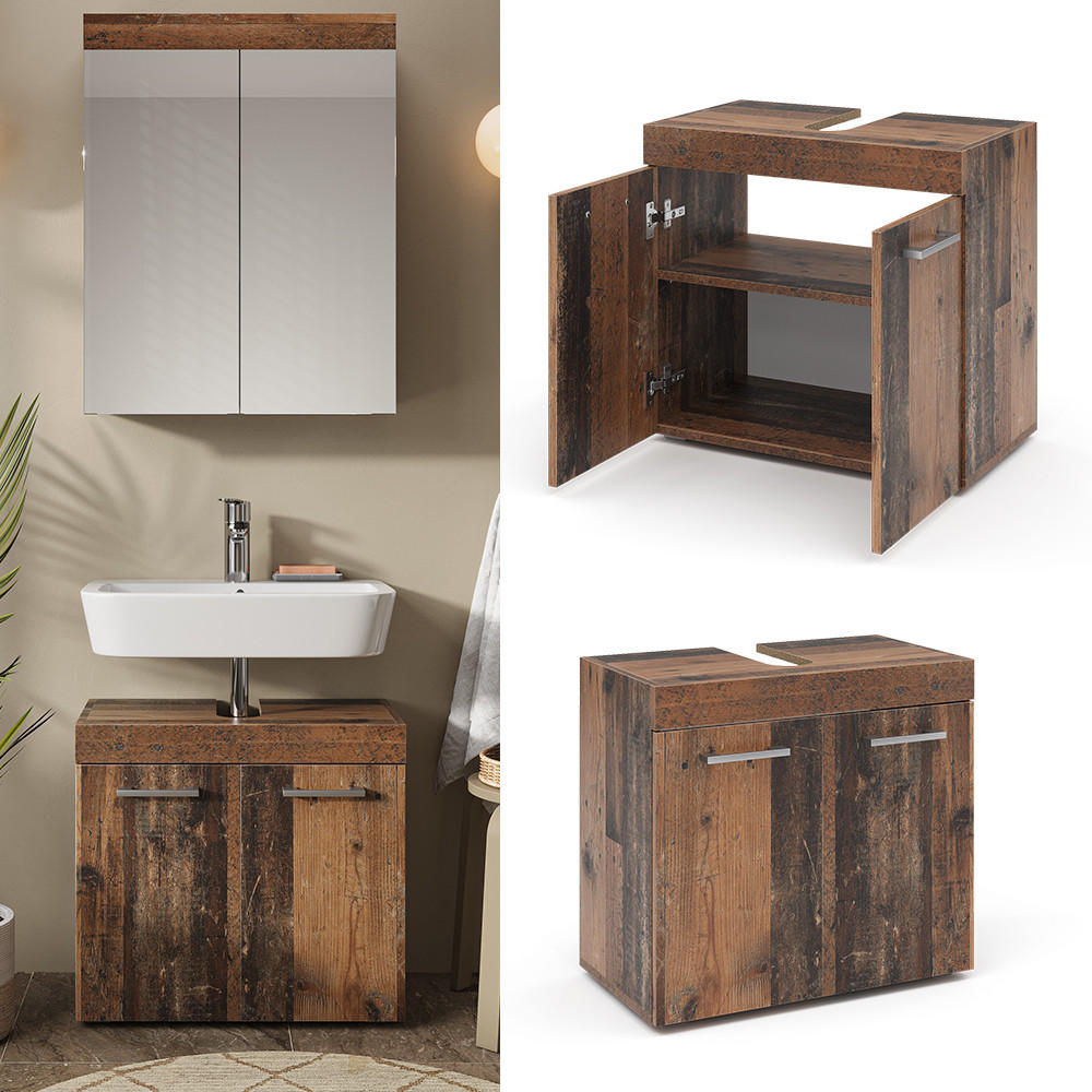 WASCHBECKENUNTERSCHRANK Luna Oldstyle 60 x 56 cm - Eichefarben, Holzwerkstoff (60/56/34cm) - Vicco