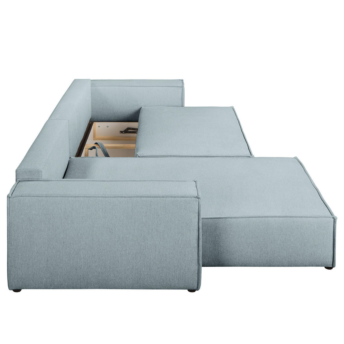 ECKSOFA mit Schlaffunktion - 290 cm - Blaugrau/Schwarz, Kunststoff/Textil (290/185cm) - home24