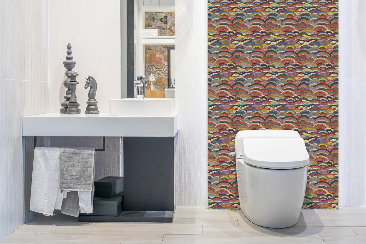 WANDPANEEL 100 x 50 cm Patchwork-Wellen - Multicolor/Dunkelrot, Textil (100/1.6/50cm) - TULUP