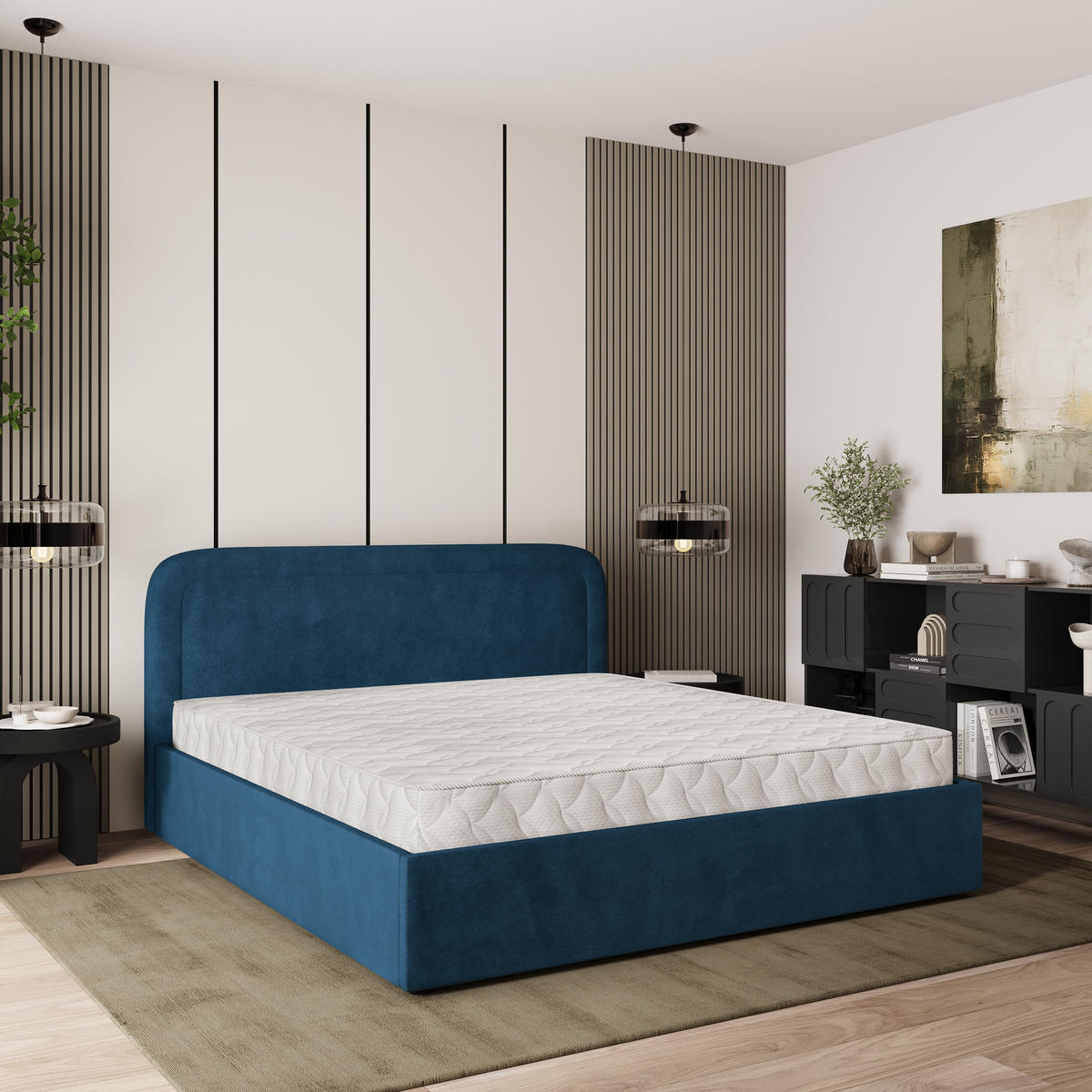 POLSTERBETT BENIRA K 140x200 cm mit Bettkästen - Blau - Blau, Holz (140/200cm) - MASSENO