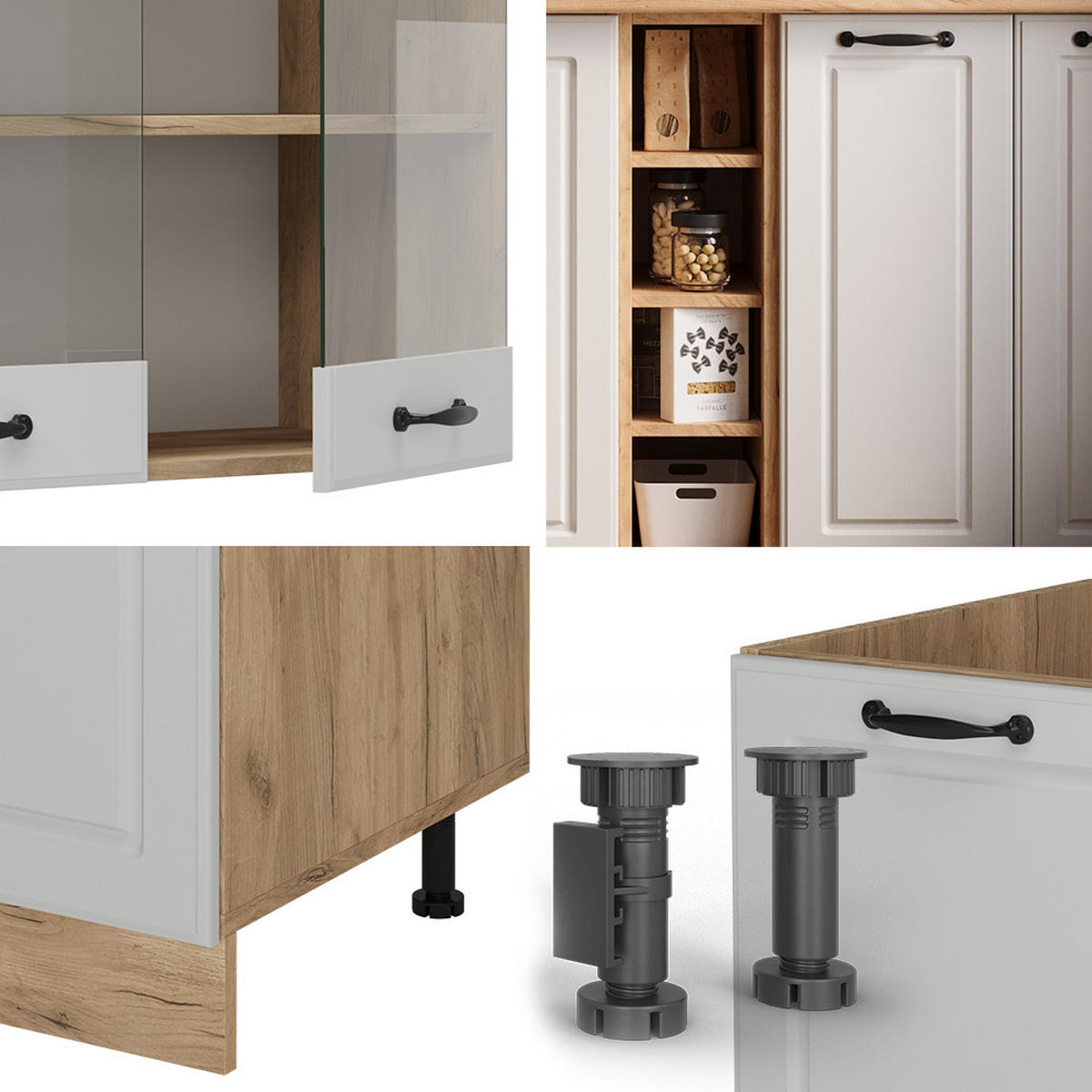 SINGLEKÜCHE R-Line Weiß Landhaus/Goldkraft Eiche 160 cm ohne Arbeitsplatte - Eiche Wotan/Creme, Holzwerkstoff (160/81.6/46cm) - Vicco
