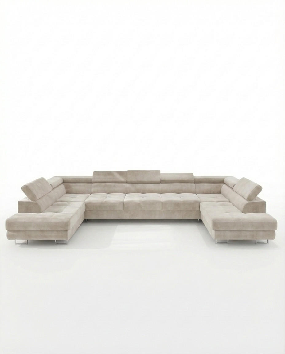 ECKSOFA U-Form WILD MAXI U2 mit Schlaffunktion 125x329 Velours Beige - Chromfarben/Beige, Holz/Textil (400/90/203cm) - Muffo