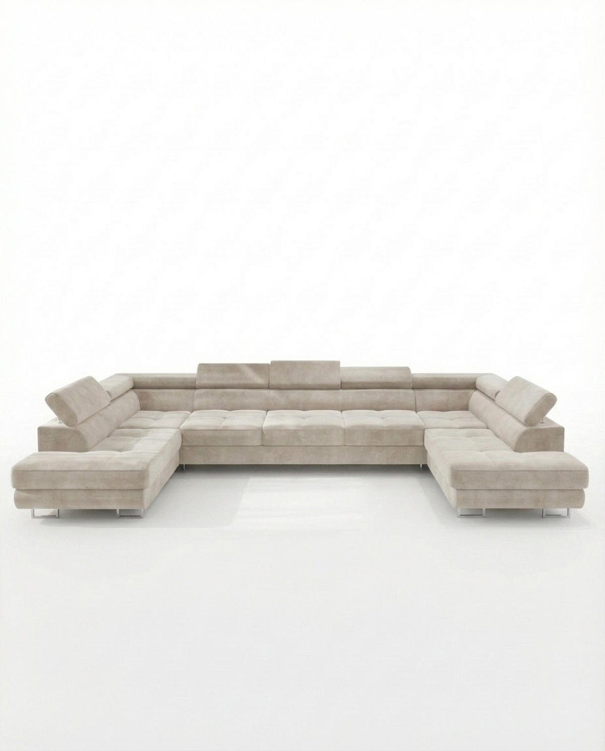 ECKSOFA U-Form WILD MAXI U2 mit Schlaffunktion 125x329 Velours Beige - Chromfarben/Beige, Holz/Textil (400/90/203cm) - Muffo