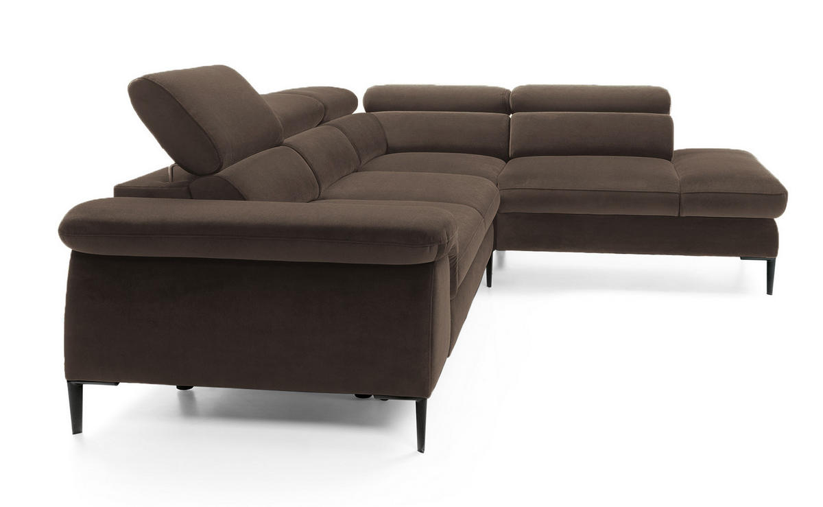 SCHLAFSOFA 280 cm Amaro L mit verstellbaren Kopfstützen, Rechts, Braun - Braun, Holz (214/280cm) - Emporius