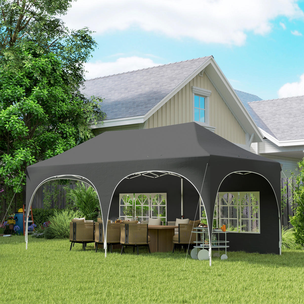 POP-UP-FALTZELT, 6×3m, dunkelgrau - Grau, Metall (300/315/598cm) - Vallsero