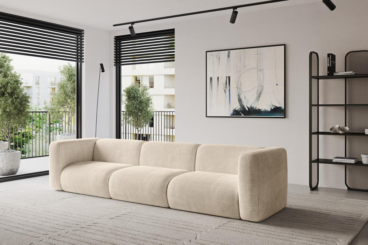 MODULÁRNÍ pohovka MIRA-S2, 3místná, 319 × 89 × 70 cm, béžová, manšestr - černá/písková barva, kompozitní dřevo/textil (319/70/89cm) - ALTDECOR