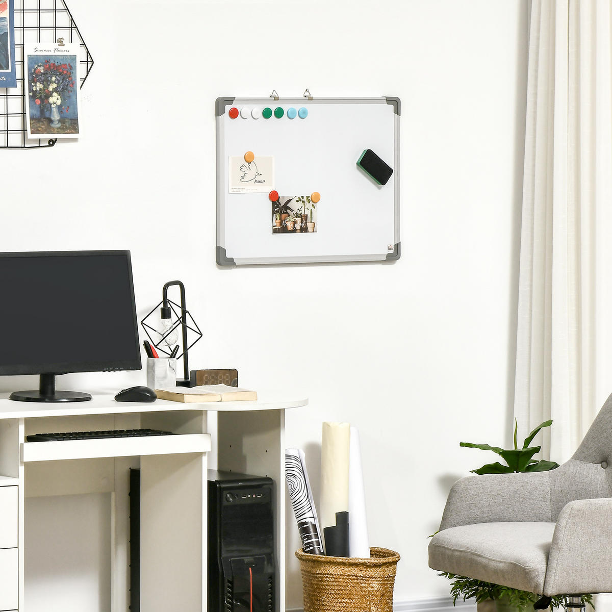 MAGNETTAFEL mit 4 Markern, leicht abwischbar, 60 x 1,8 x 45 cm - Weiß, Kunststoff (1.8/45/60cm) - HOMCOM