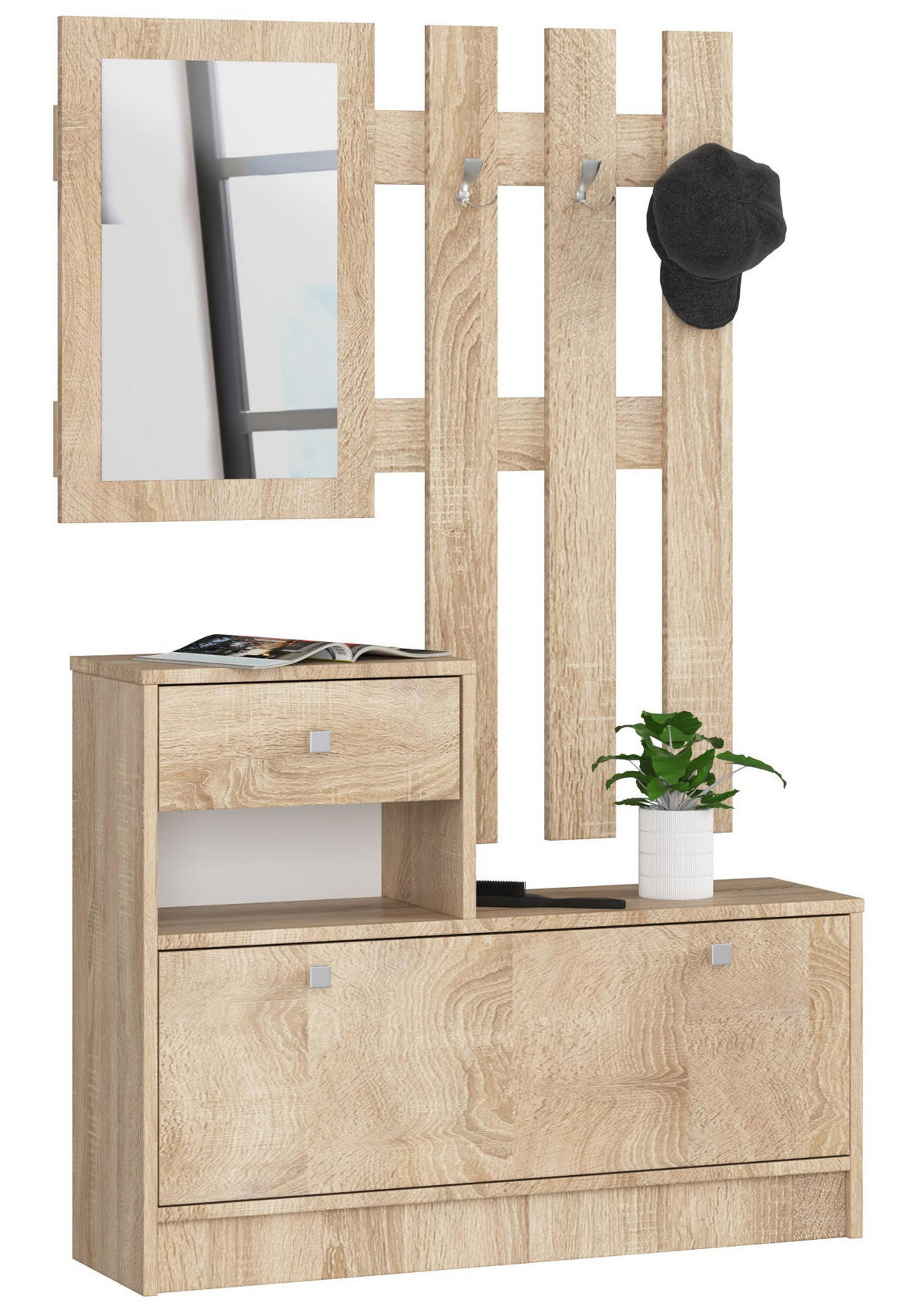 GARDEROBE Sonoma Eiche 90x25x170 cm - Silberfarben/Sonoma Eiche, Holzwerkstoff/Metall (90/170/25cm) - Akord
