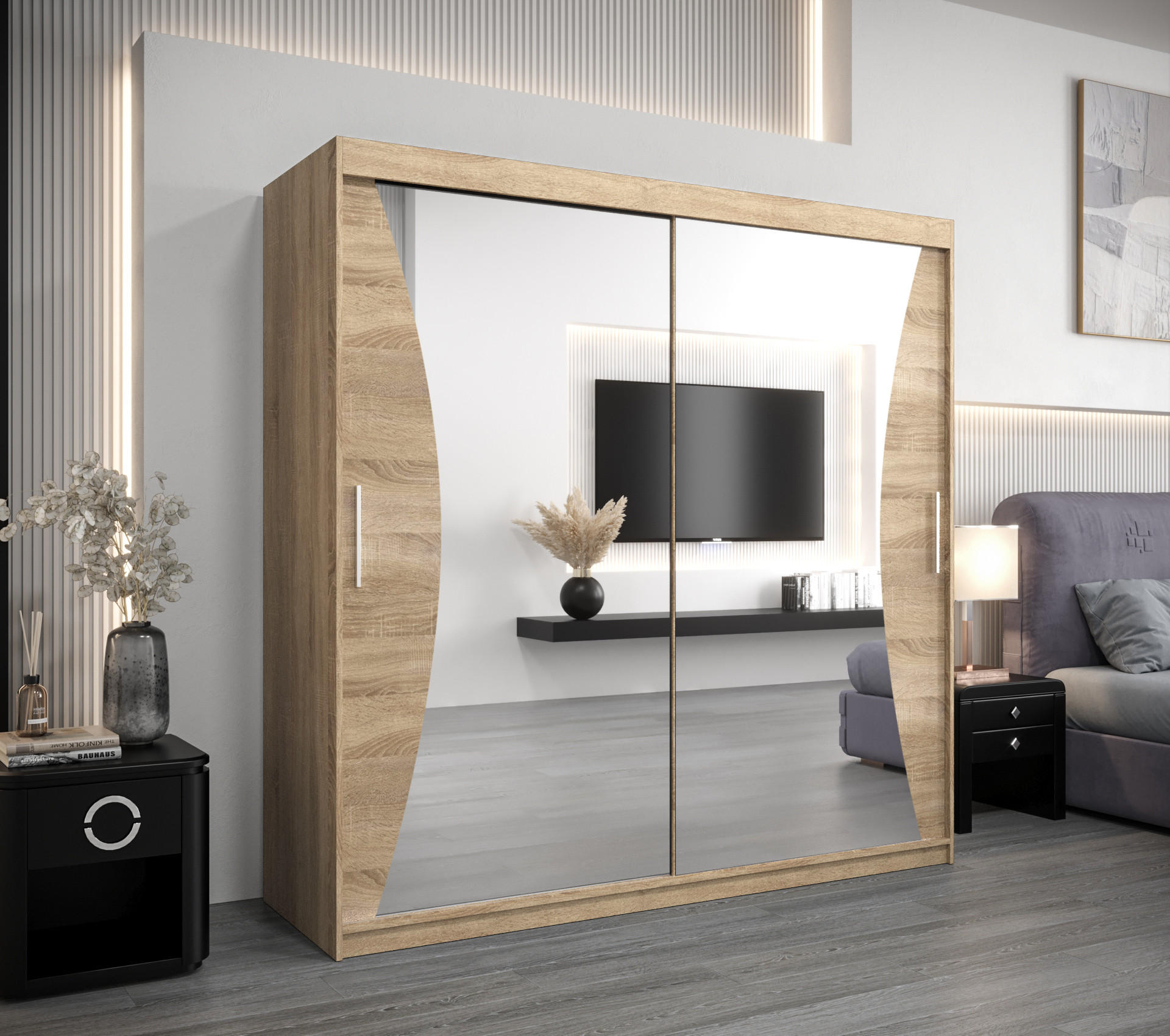 SCHWEBETÜRENSCHRANK 200/200/62 2-türig - Silberfarben/Sonoma Eiche, Holz/Kunststoff (200/200/62cm) - Abiks Möbel