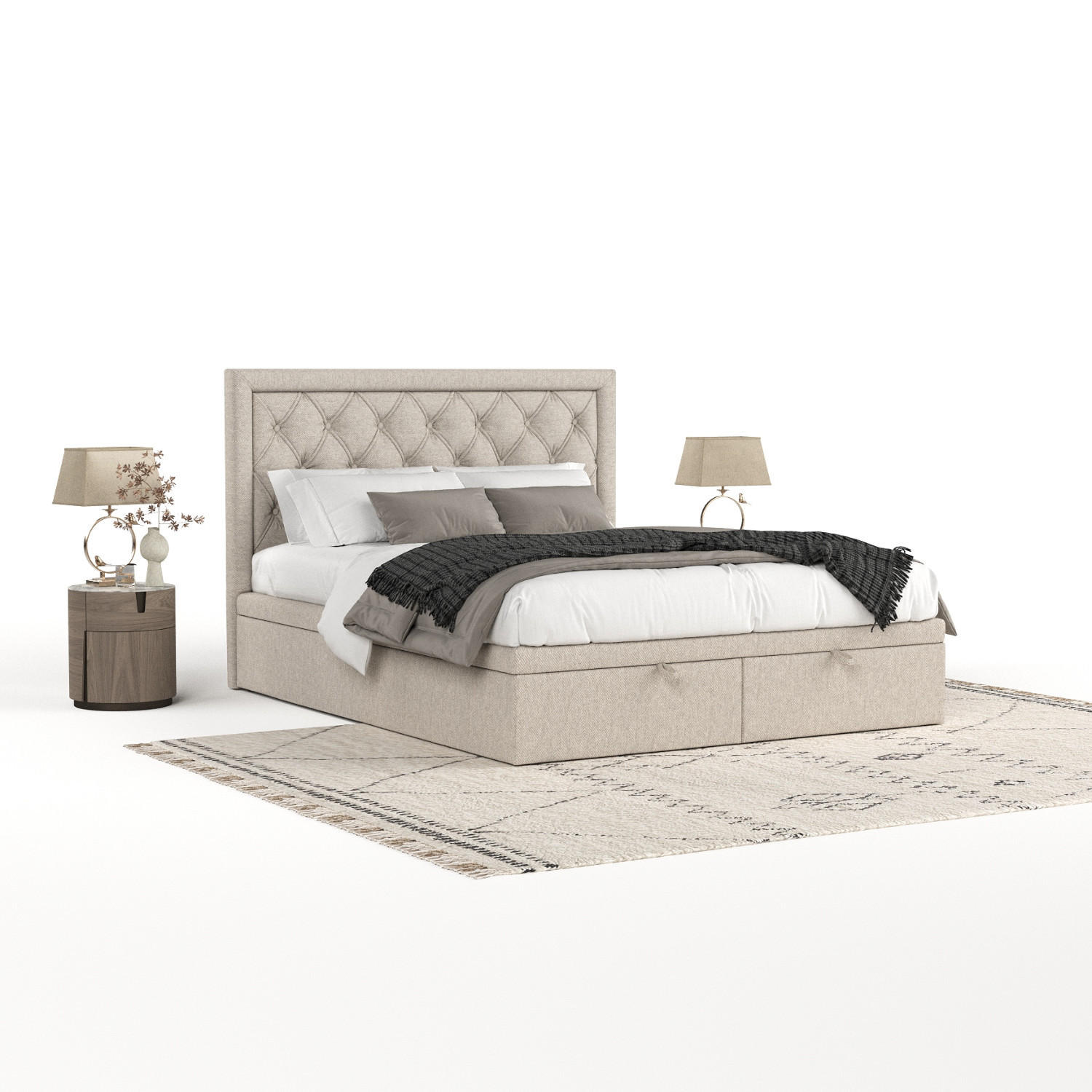 POLSTERBETT Nicobar mit Stauraum 120/200 cm Hellbeige im Megan Stoff - Sandfarben/Schwarz, Holz/Holzwerkstoff (120/200cm) - AltaBeds