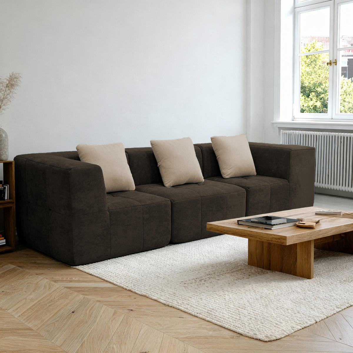 WOHNZIMMERSOFA Eden Simple 3-Sitzer - Braun Sand - Braun, Textil (92/71/92cm) - COCO Living