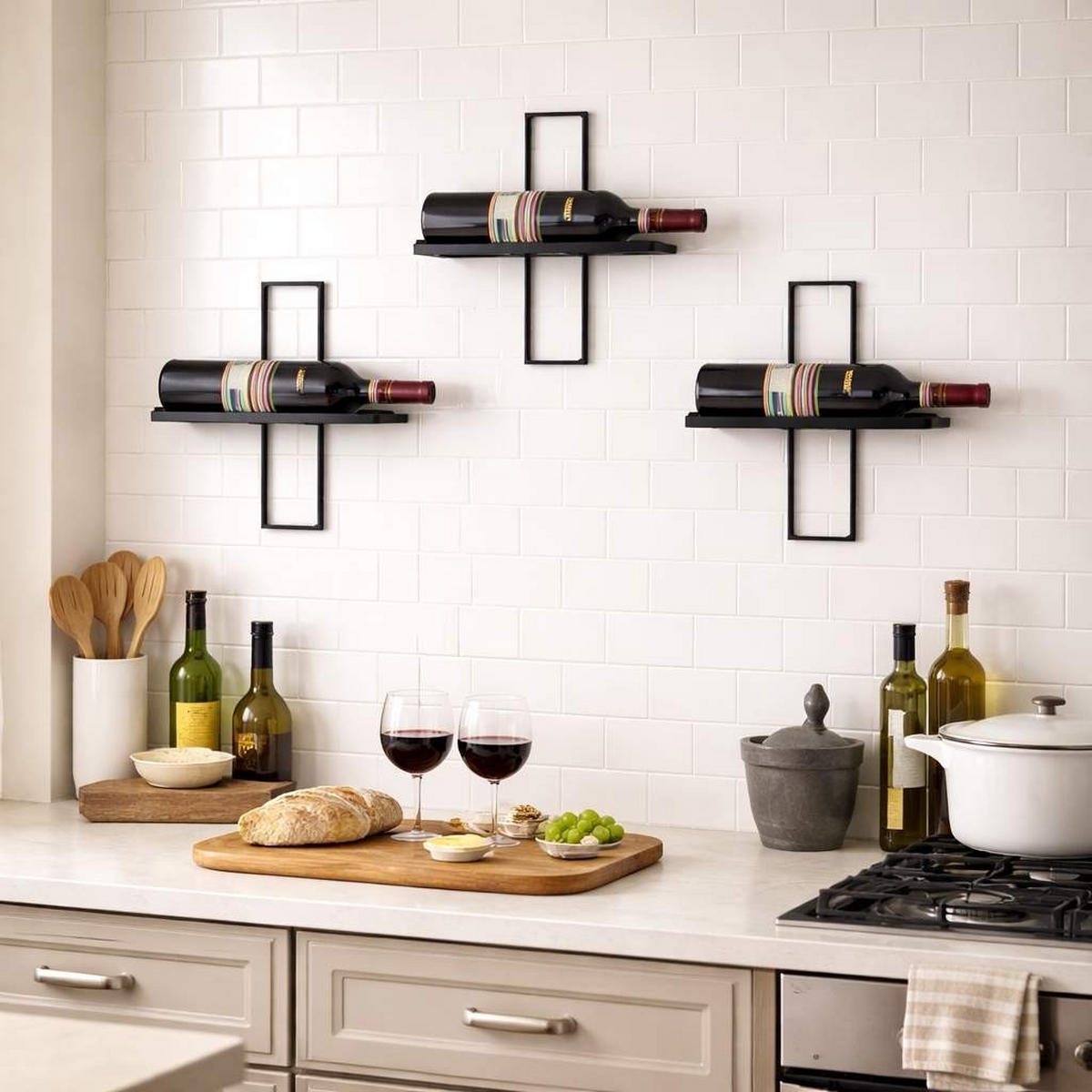 WEINREGAL D3 aus Metall Flaschenständer 3er Set - Schwarz, Metall (28/28/8.5cm) - DanDiBo