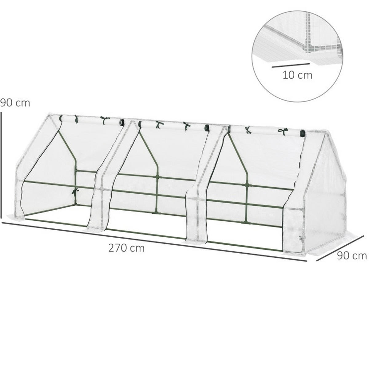 GEWÄCHSHAUS 270/90/90 cm Weiß aus Stahl mit 3 Rollfenstern - Weiß, Metall (90/90/270cm) - OKMYHOME