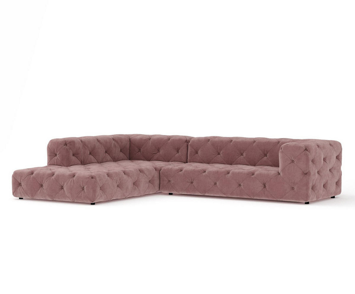 ECKSOFA Cosimo Rosa Samtstoff - Schwarz/Rosa, Holz/Holzwerkstoff (325/228cm) - Maison de Reve