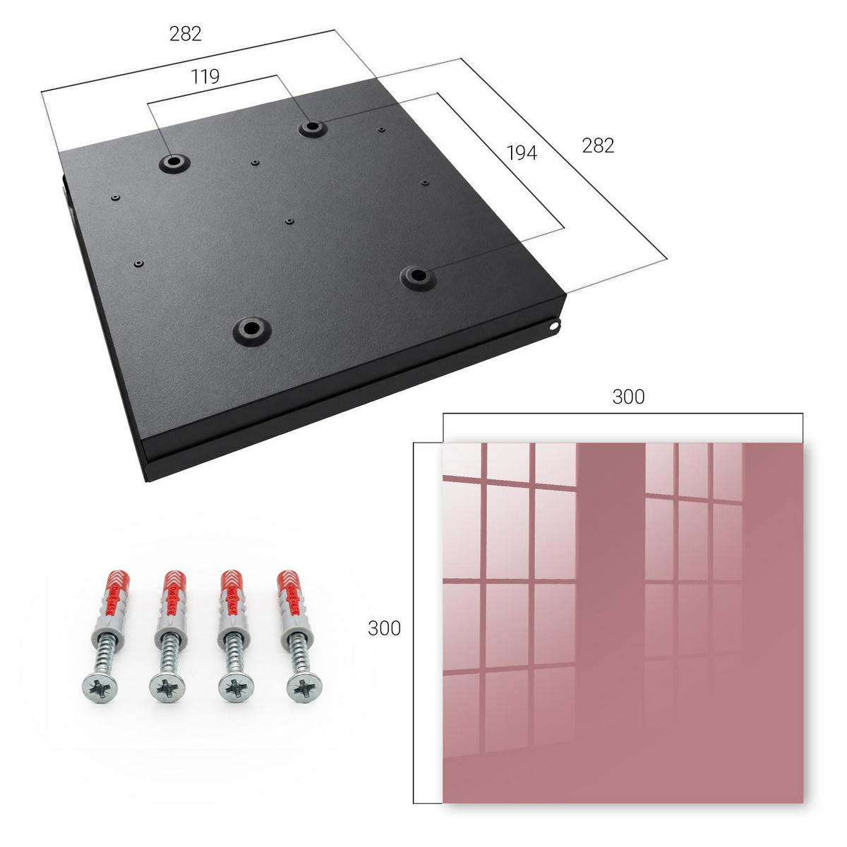 SCHLÜSSELBOX Schwarz 30x30 cm- Türöffnung nach rechts - Altrosa - Pink, Metall (30/30/5cm) - TULUP