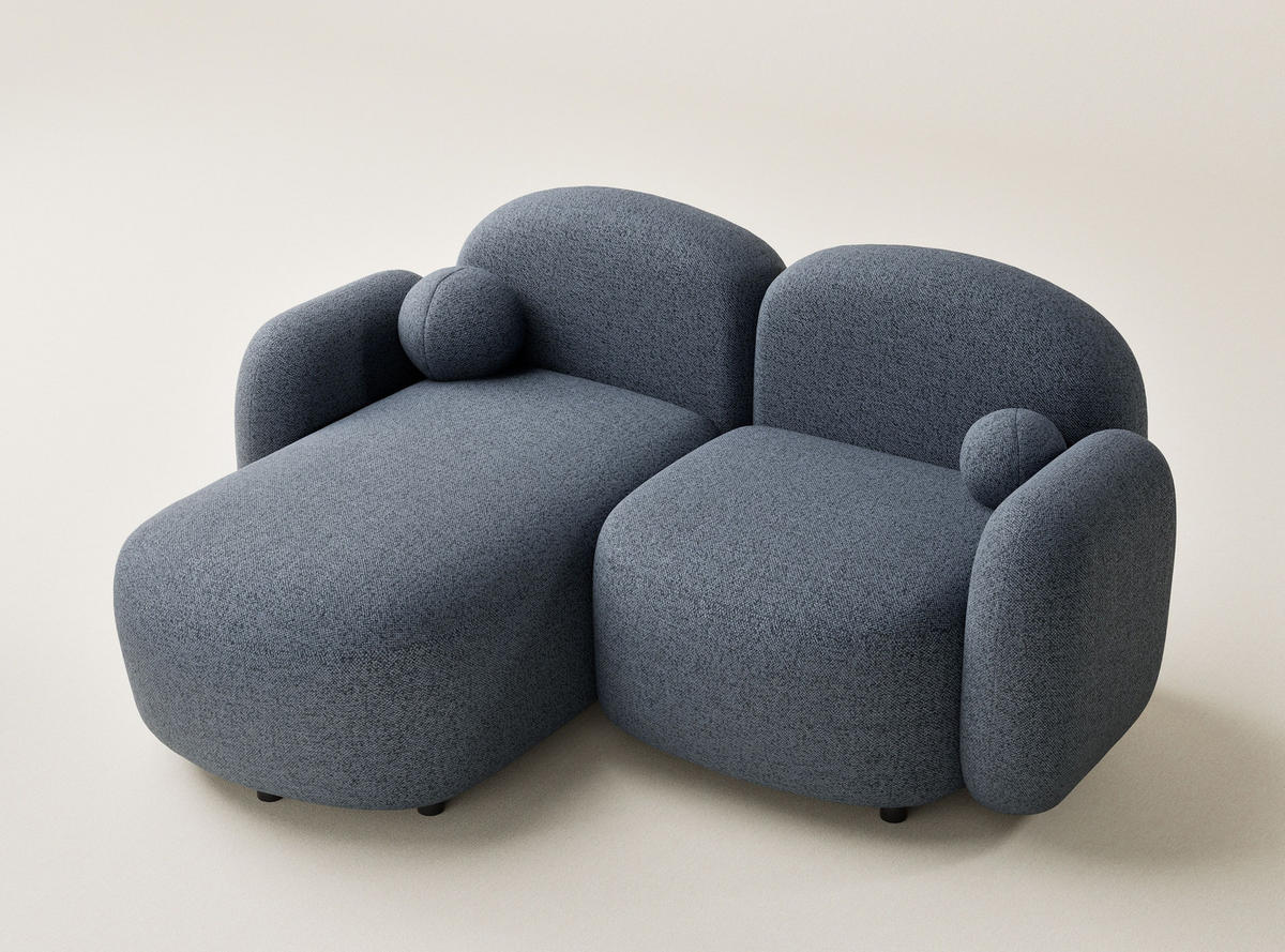ECKSOFA Bahama Blau grau Webstoff - Links Seite - Blaugrau/Schwarz, Holz/Holzwerkstoff (146/190cm) - Maison de Reve