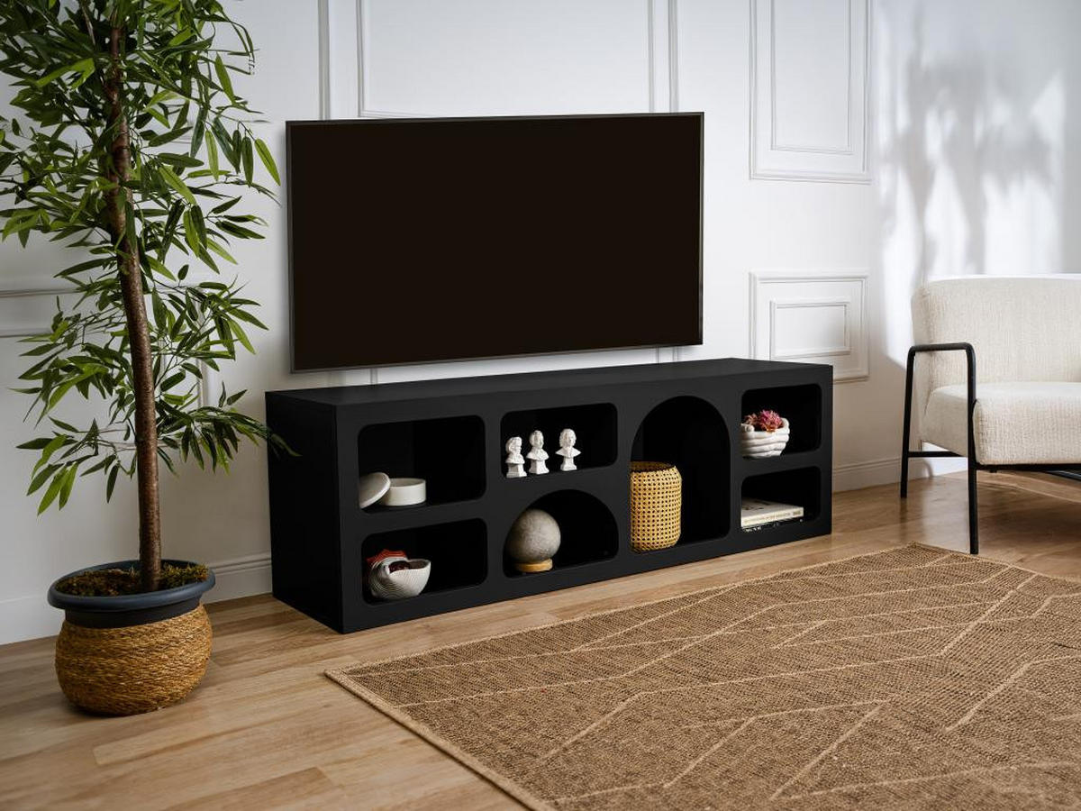 TV-MÖBEL mit 7 Fächern - Schwarz - LUELA - Schwarz, Holz (40/51/160cm) - Vente-Unique