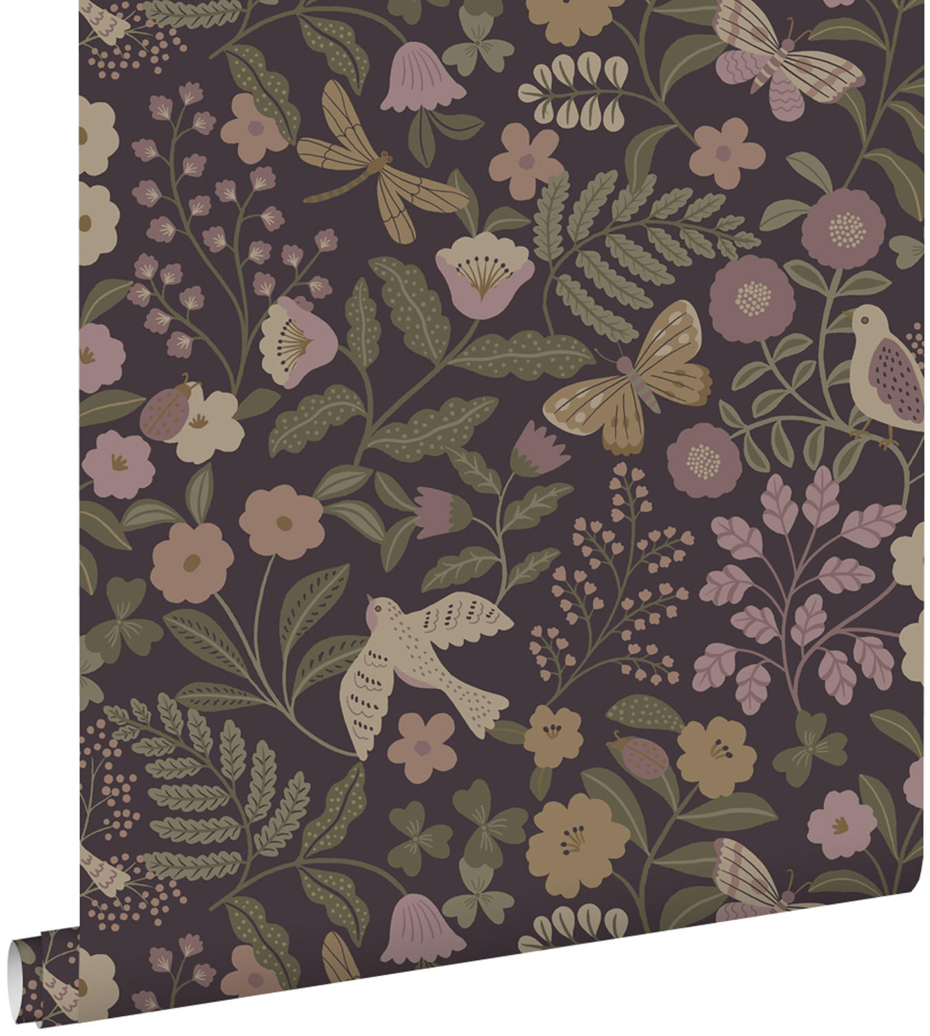TAPETE Blumen und Vögel 53 cm x 10.05 m - Lila, Papier (53/0.1cm) - ESTAhome