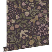 TAPETE Blumen und Vögel 53 cm x 10.05 m - Lila, Papier (53/0.1cm) - ESTAhome