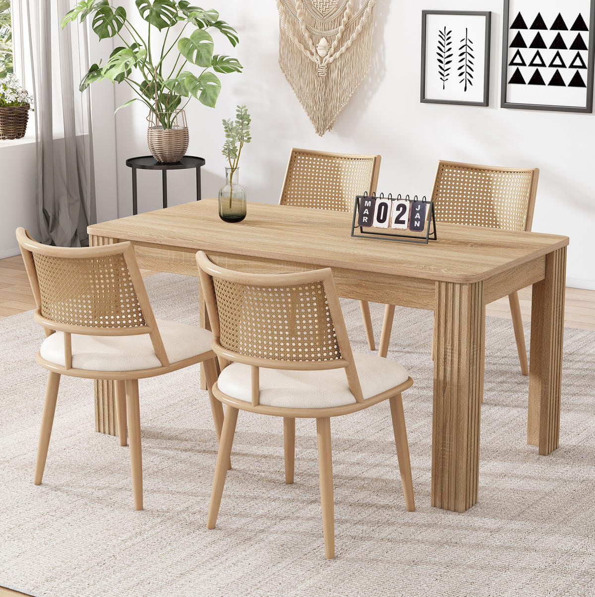 ESSZIMMERSTUHL 6er-Set mit PU-Sitz und Rattan-Rückenlehne Beige - Beige, Holz (46/80/48.1cm) - Meubliv