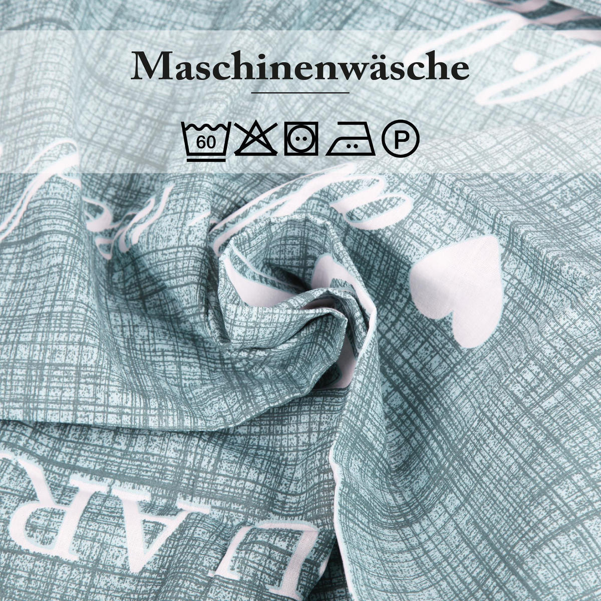 BETTWÄSCHE Baumwolle 2-teilig 135x200/80x80cm Love Happiness - Türkis, Textil (135/200cm) - Bestlivings