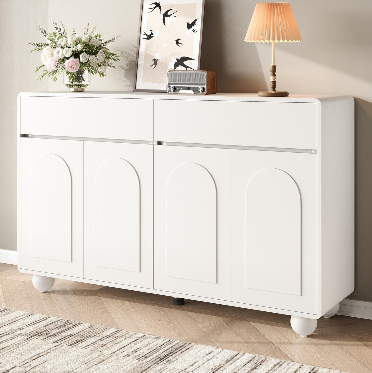 SIDEBOARD 140/38/89 cm Weiß aus Spanplatte und MDF mit 2 Schubladen - Weiß, Holzwerkstoff (140/89/38cm) - OKWISH
