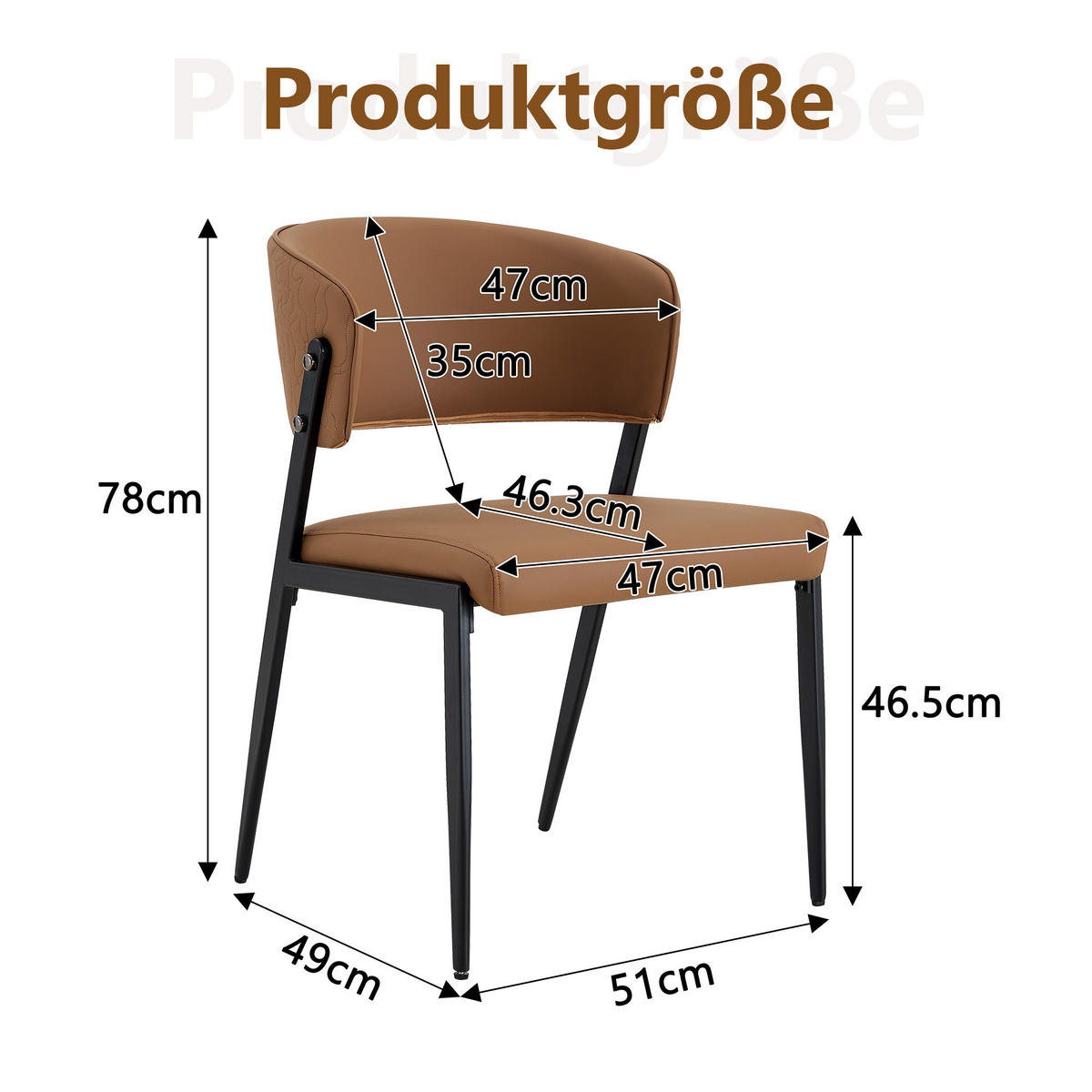 STUHL-SET DE-36686 2 Stück mit Kunstlederbezug und Metallgestell Braun - Braun, Metall (49/78/51cm) - ComfortXL