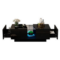 COUCHTISCH 100/50/35 cm schwarz Hochglanz mit 2 Schubladen und LED-Beleuchtung - Schwarz, Holzwerkstoff (100/50/35cm) - OKWISH