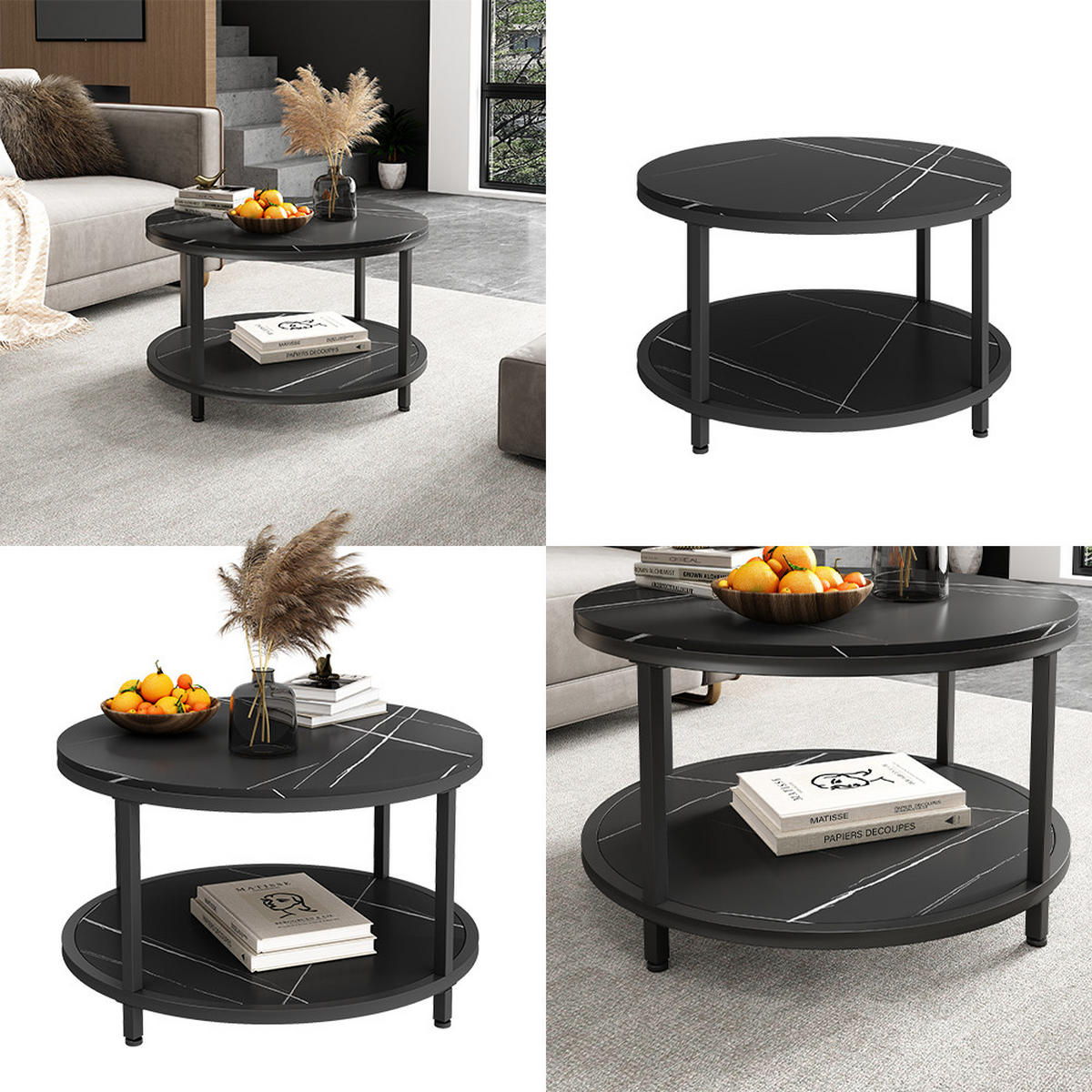 COUCHTISCH Ontario Marmor 80 x 80 cm Rund - Schwarz, Holzwerkstoff (80/80/46cm) - Vicco