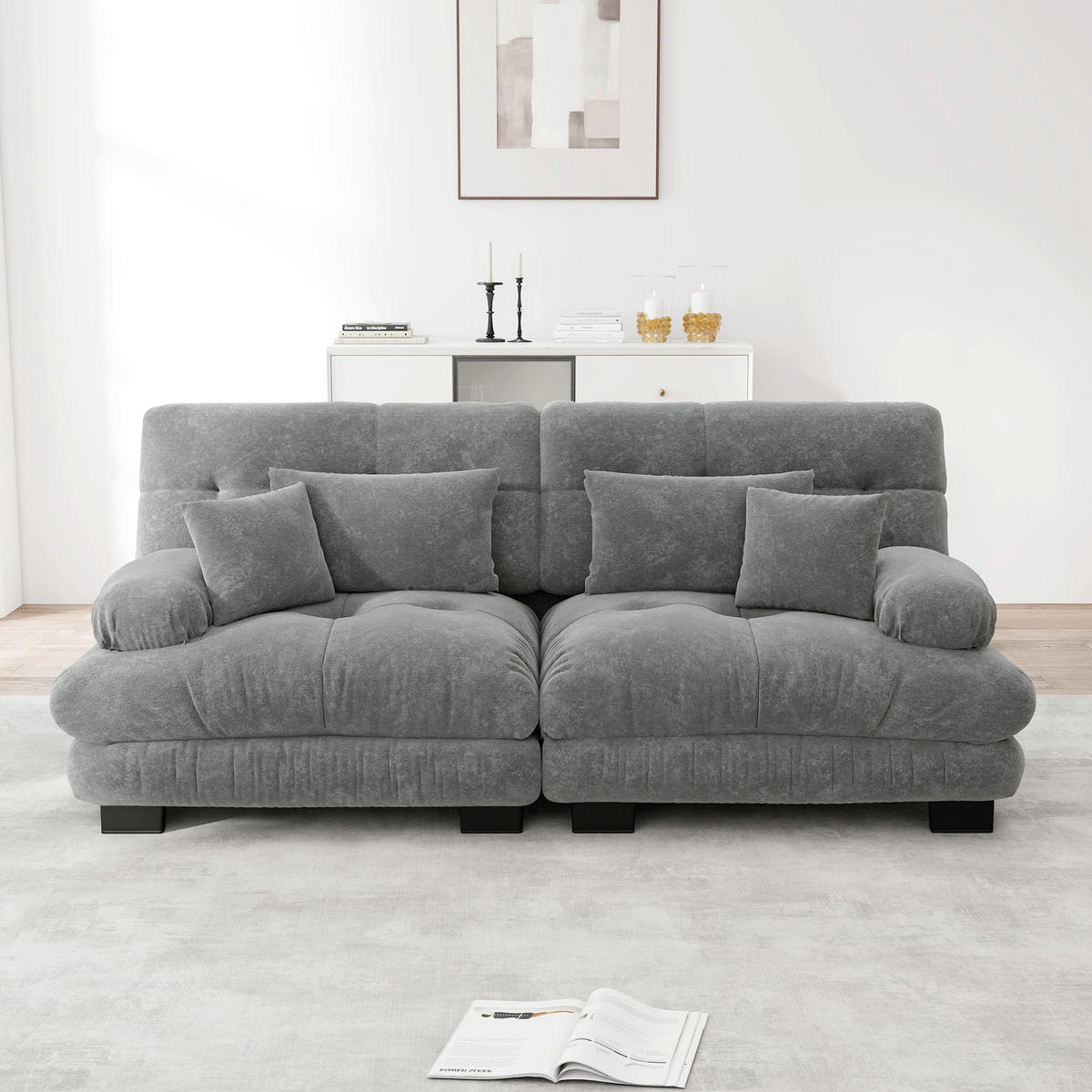 2-SITZER-SOFA aus chenille wolken-design & massivholzrahmen - Hellgrau, Textil (77/81/220cm) - Urban Meuble