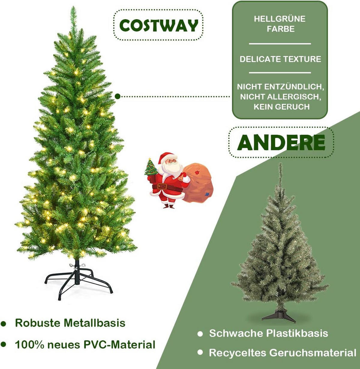WEIHNACHTSBAUM Grün - Grün, Kunststoff (150cm) - COSTWAY
