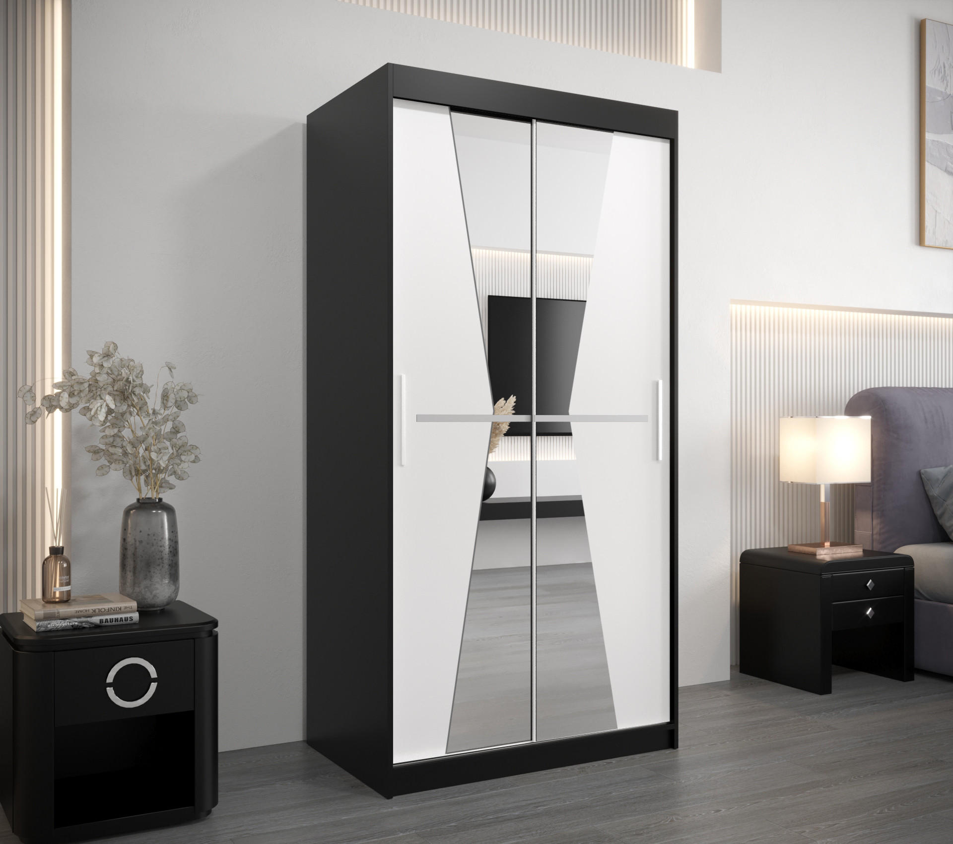 SCHWEBETÜRENSCHRANK 200/100/62 2-türig - Silberfarben/Schwarz, Holz/Kunststoff (100/200/62cm) - Abiks Möbel