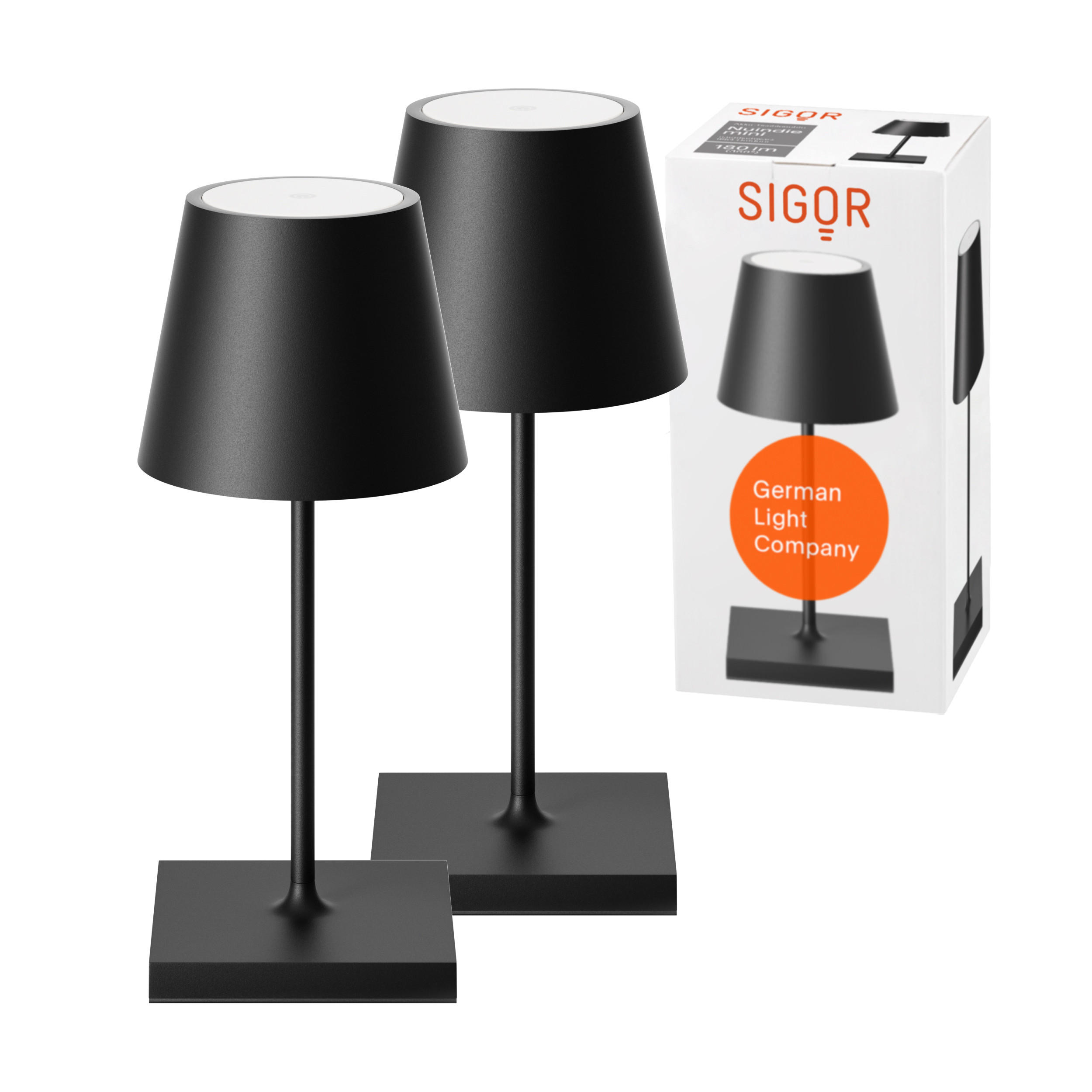 LED Akku-Tischlampe, Nuindie mini 3.0 2er-Set, nachtschwarz - Schwarz, Metall (25/10/25cm) - Sigor