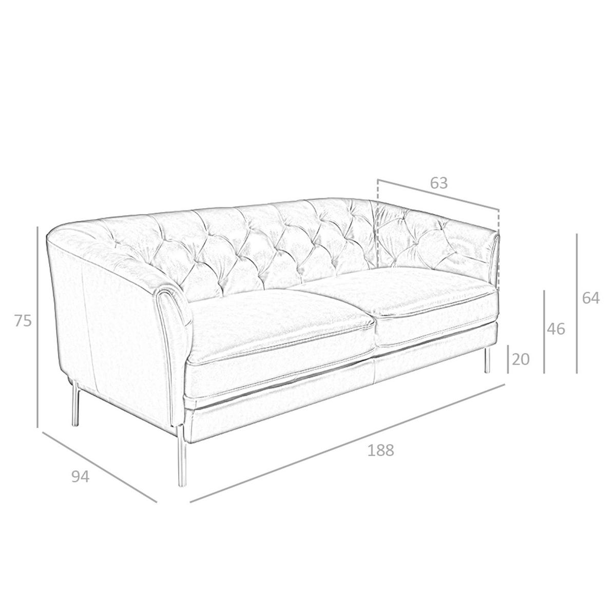 CHESTERFIELD-SOFA Chester 2-Sitzer-Sofa aus cognacfarbenem Leder 188/94/75 cm - Goldfarben/Braun, Leder (188/75/94cm) - ANGEL CERDA